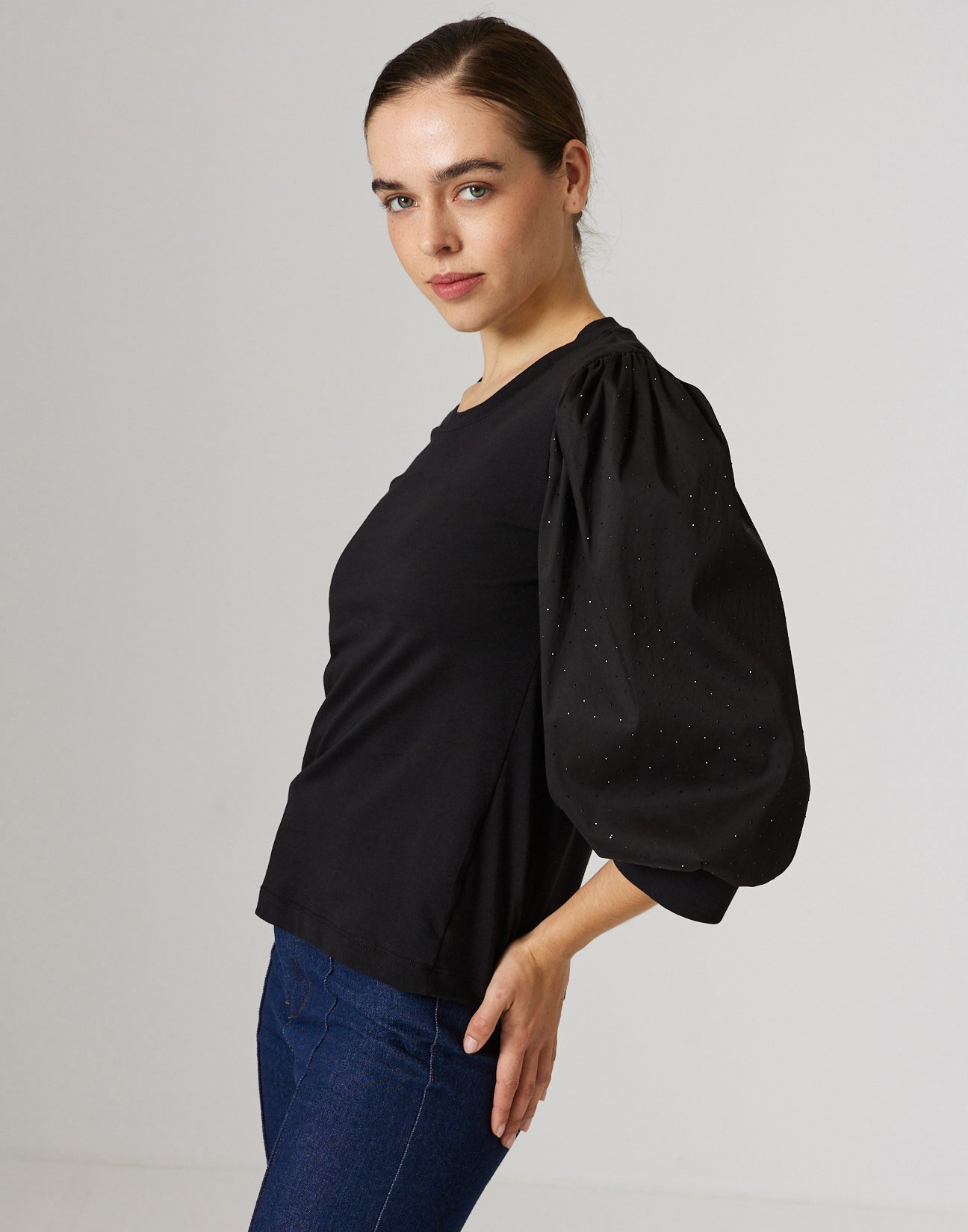 Blouse with rhinestone detail