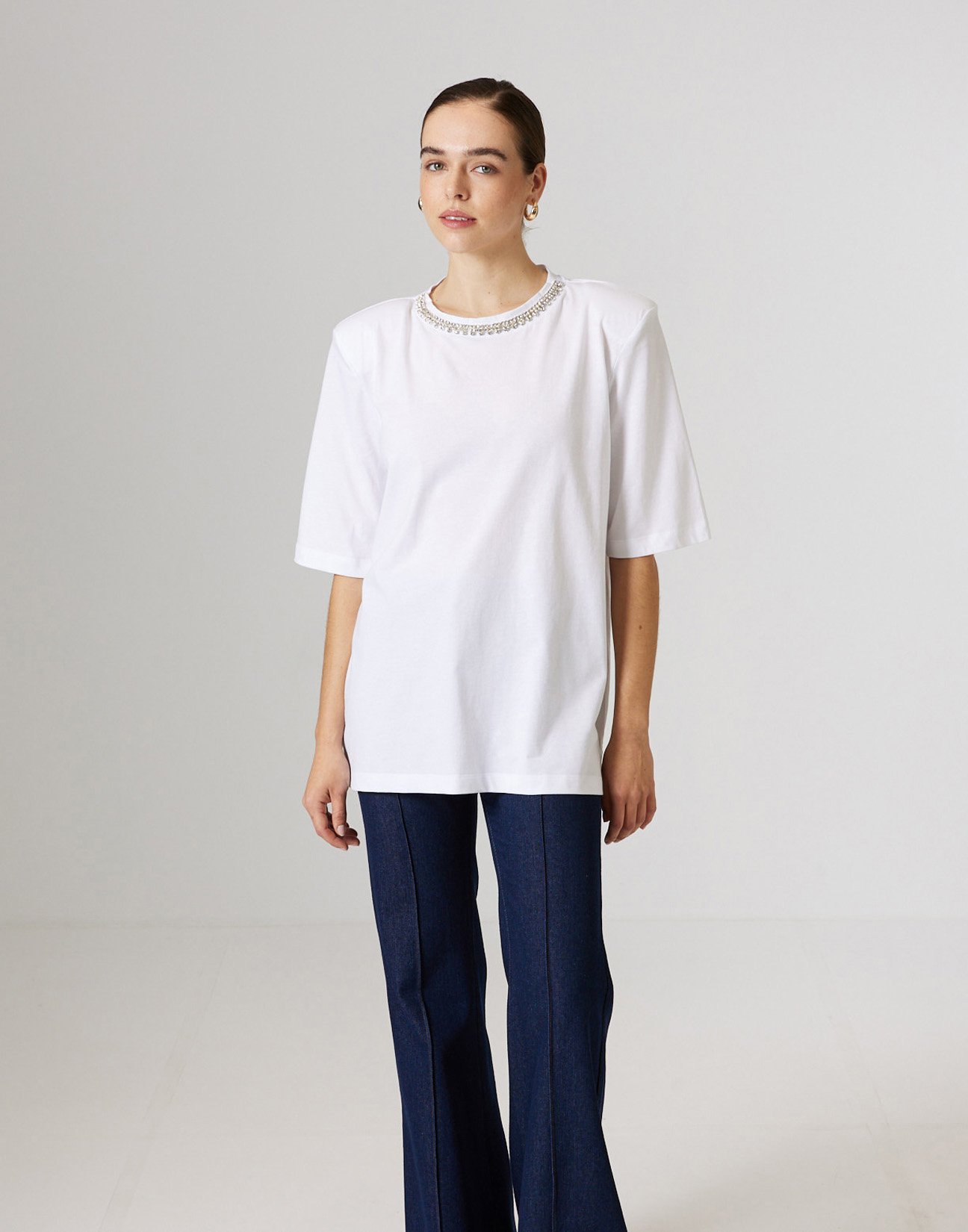 Oversized blouse with rhinestone