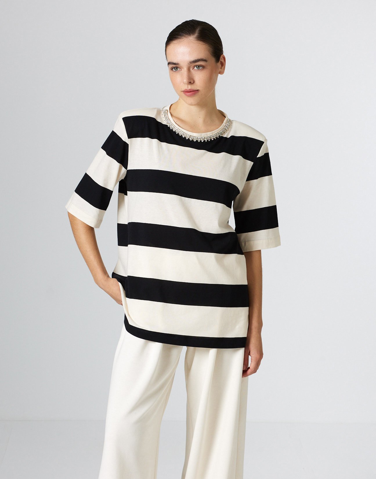 Oversized blouse with stripes