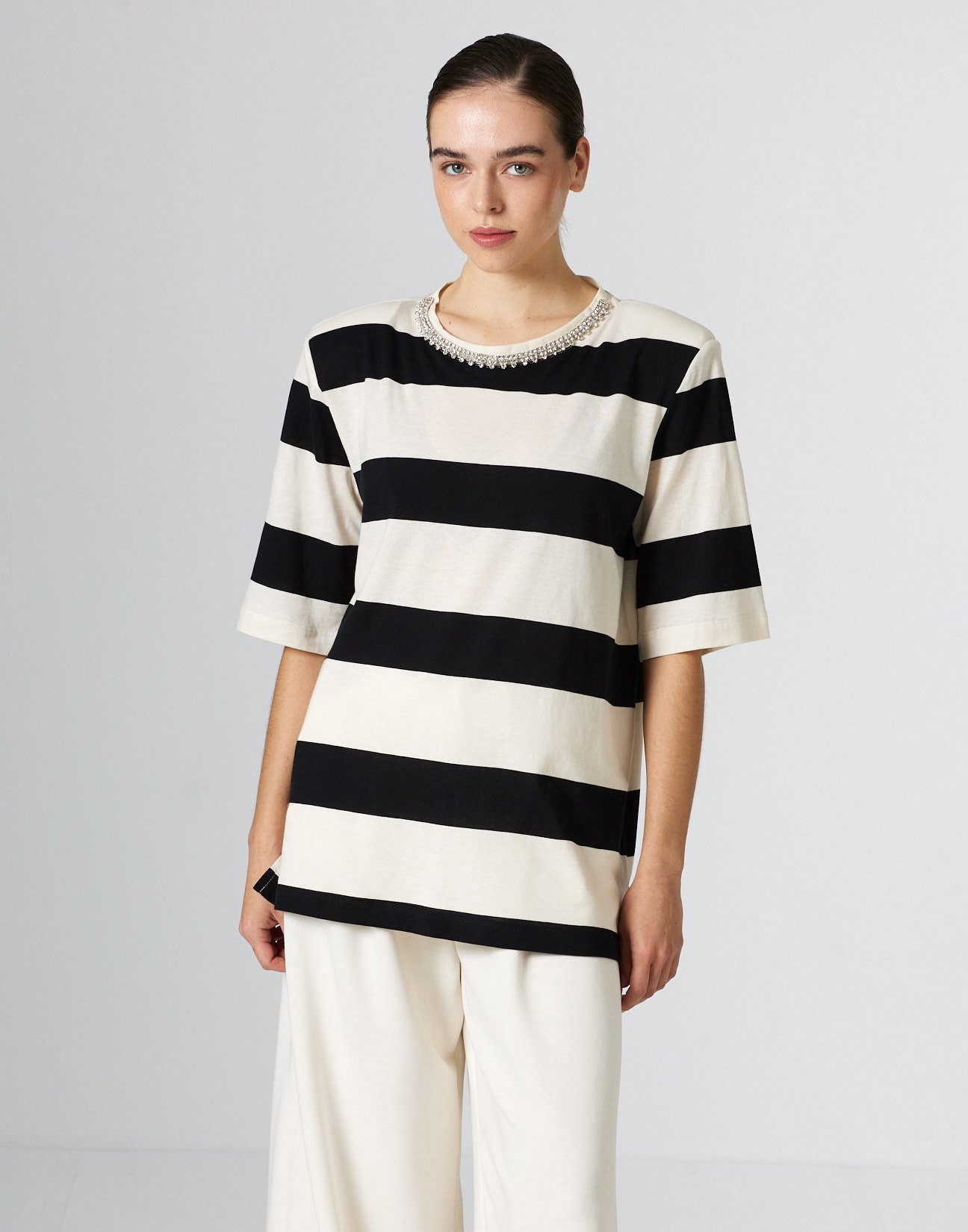 Oversized blouse with stripes