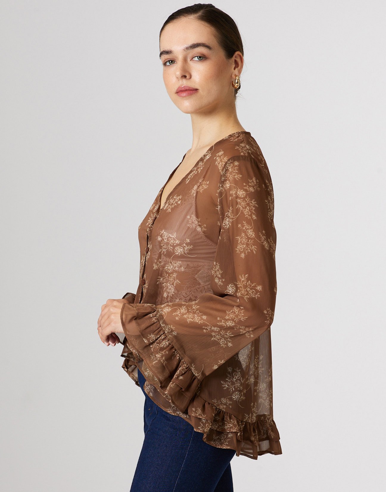 Printed shirt with ruffles