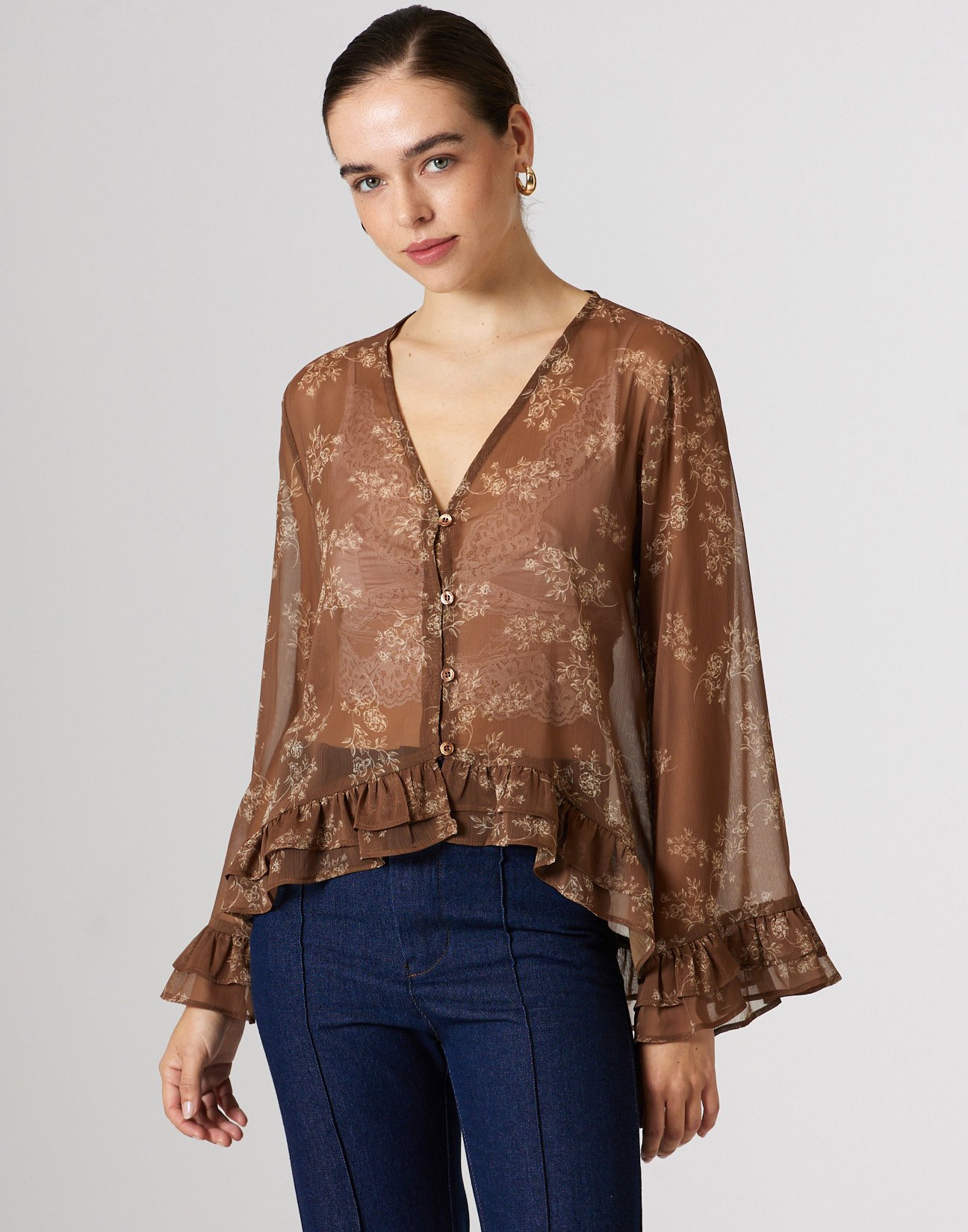 Printed shirt with ruffles