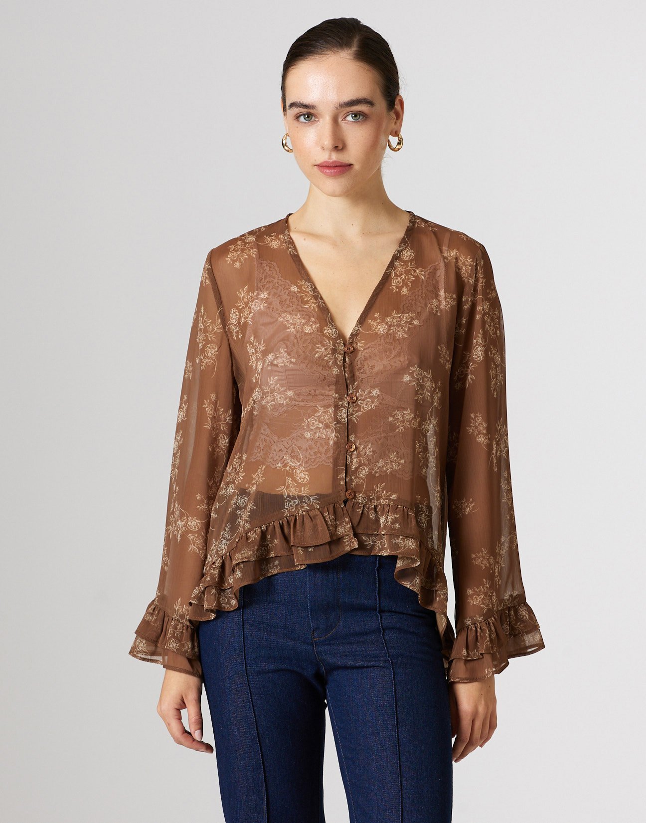 Printed shirt with ruffles