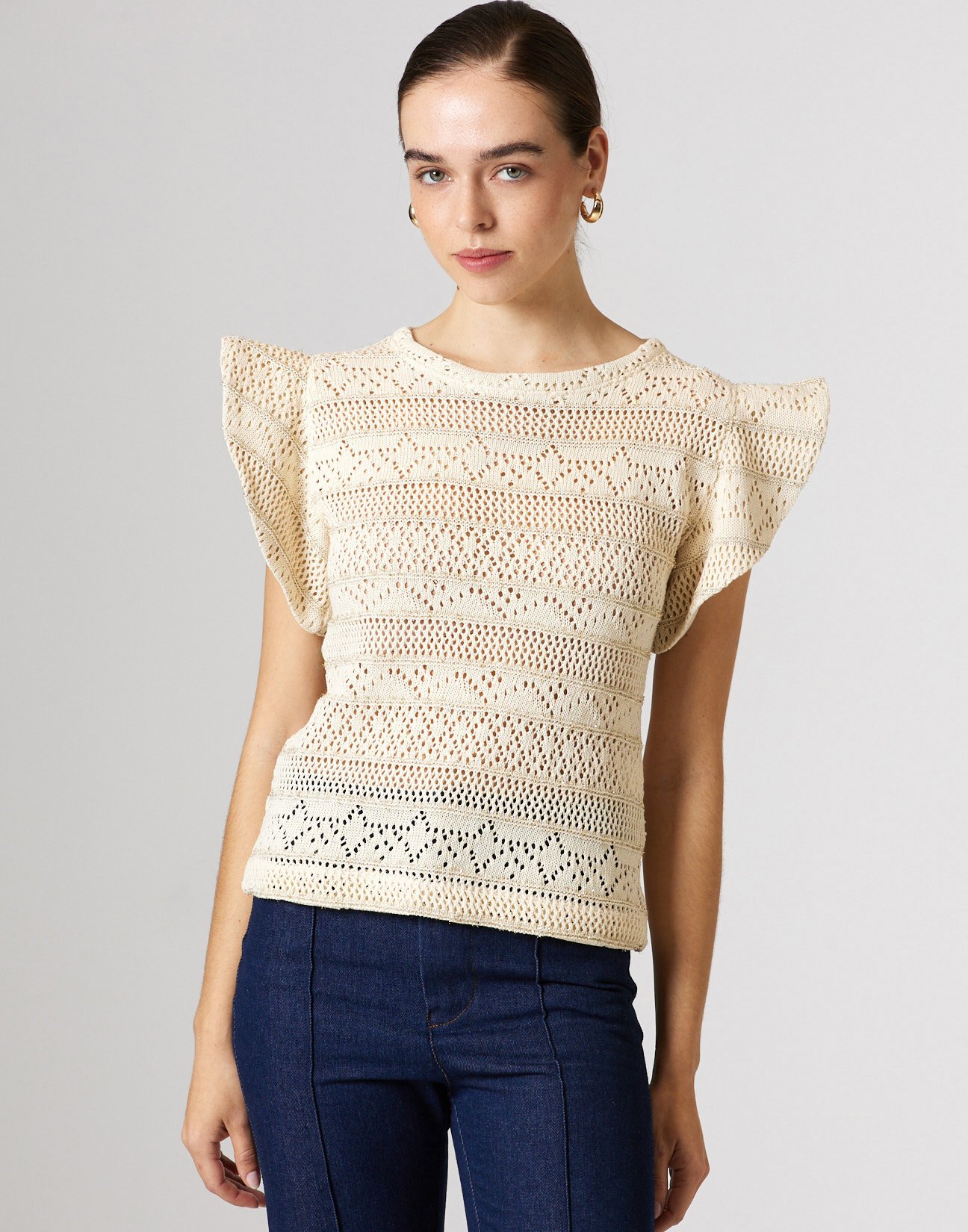 Cutwork knit blouse
