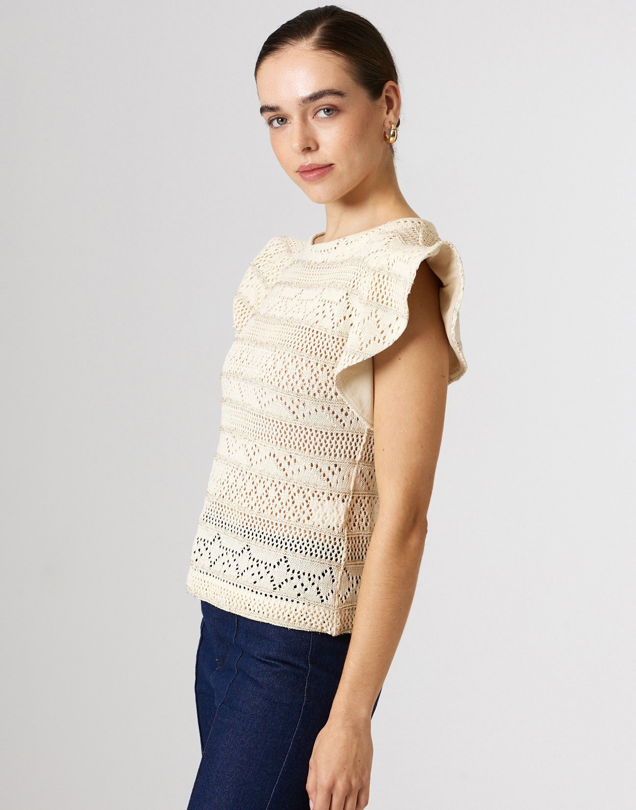 Cutwork knit blouse