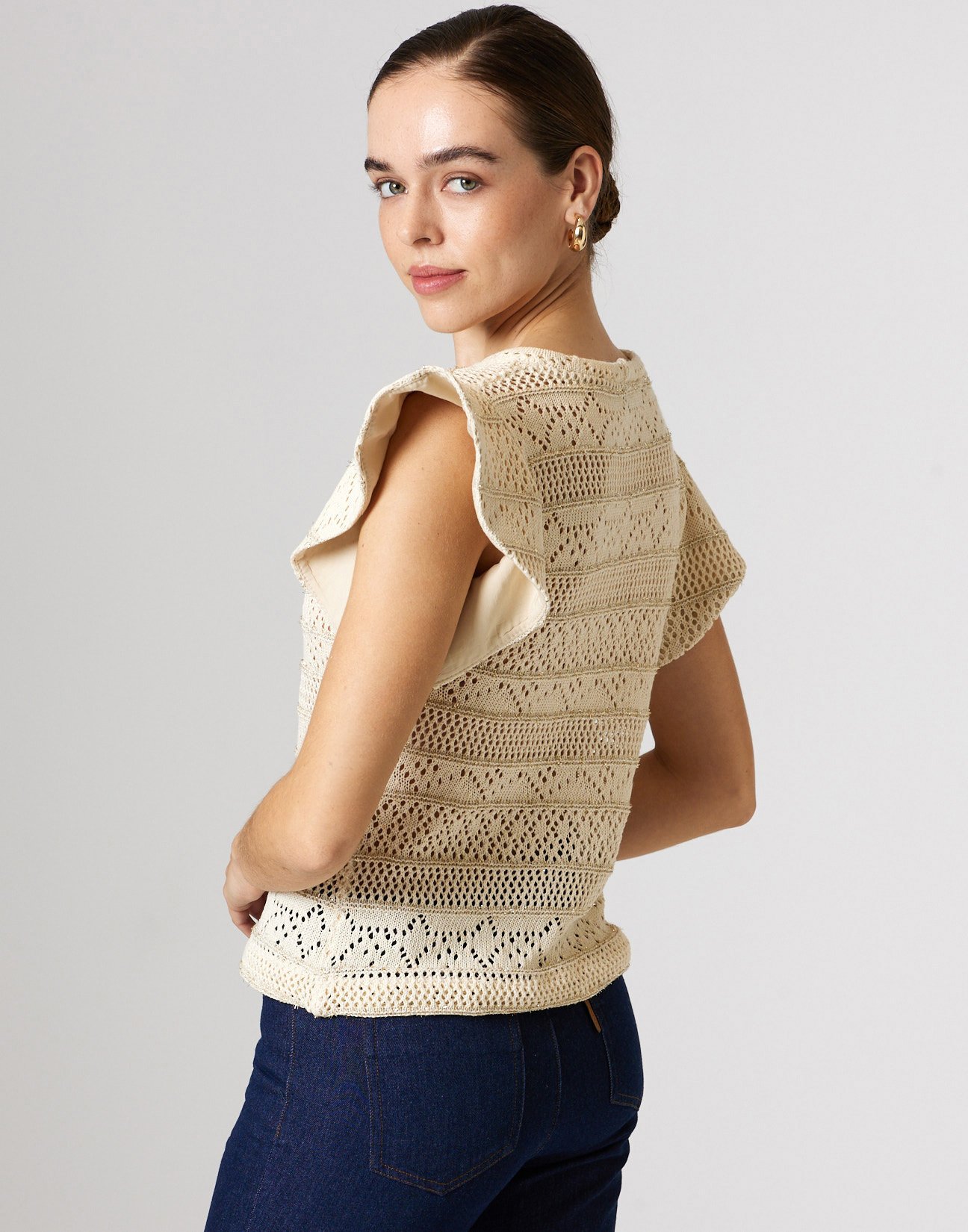 Cutwork knit blouse