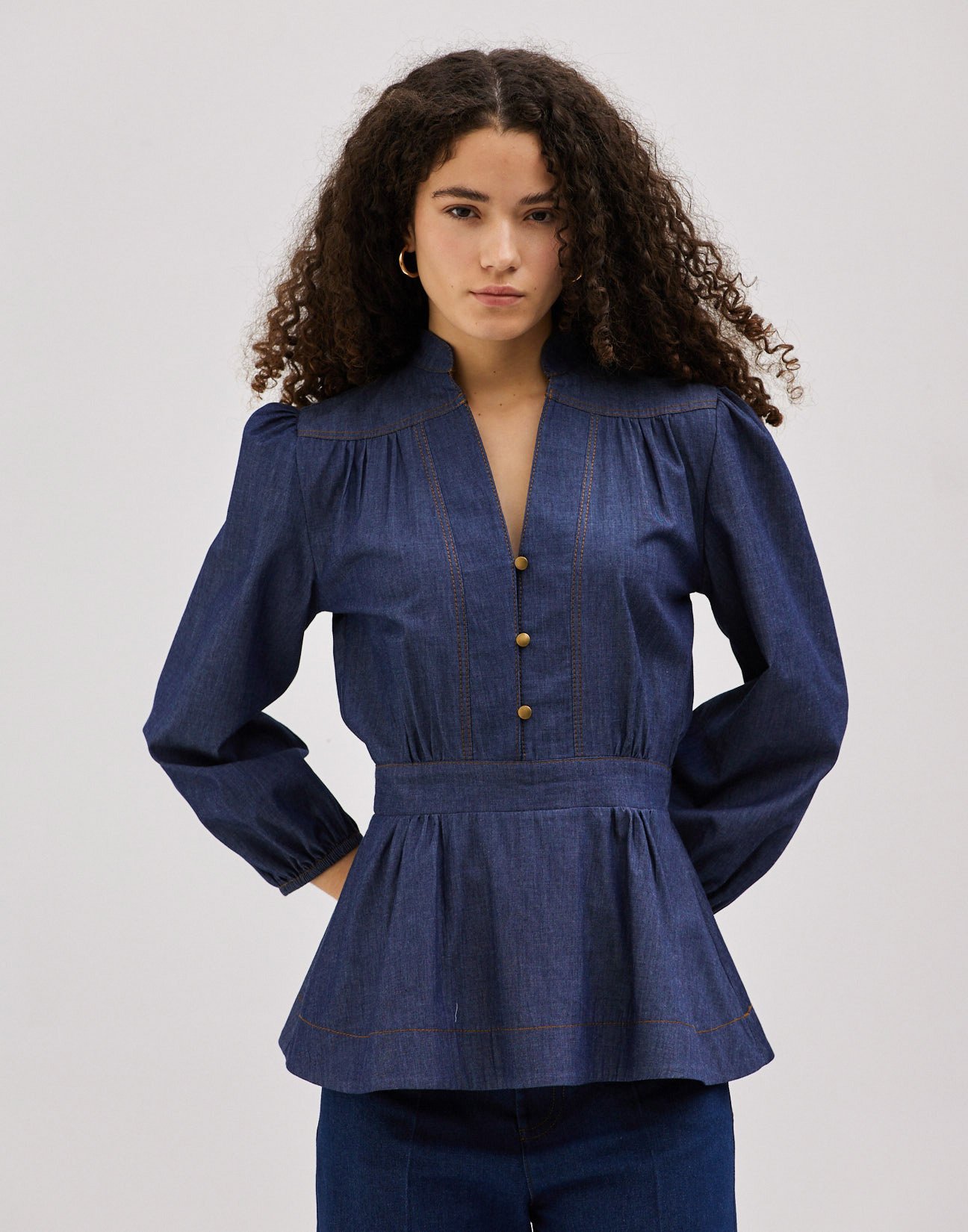 Denim blouse with buttons