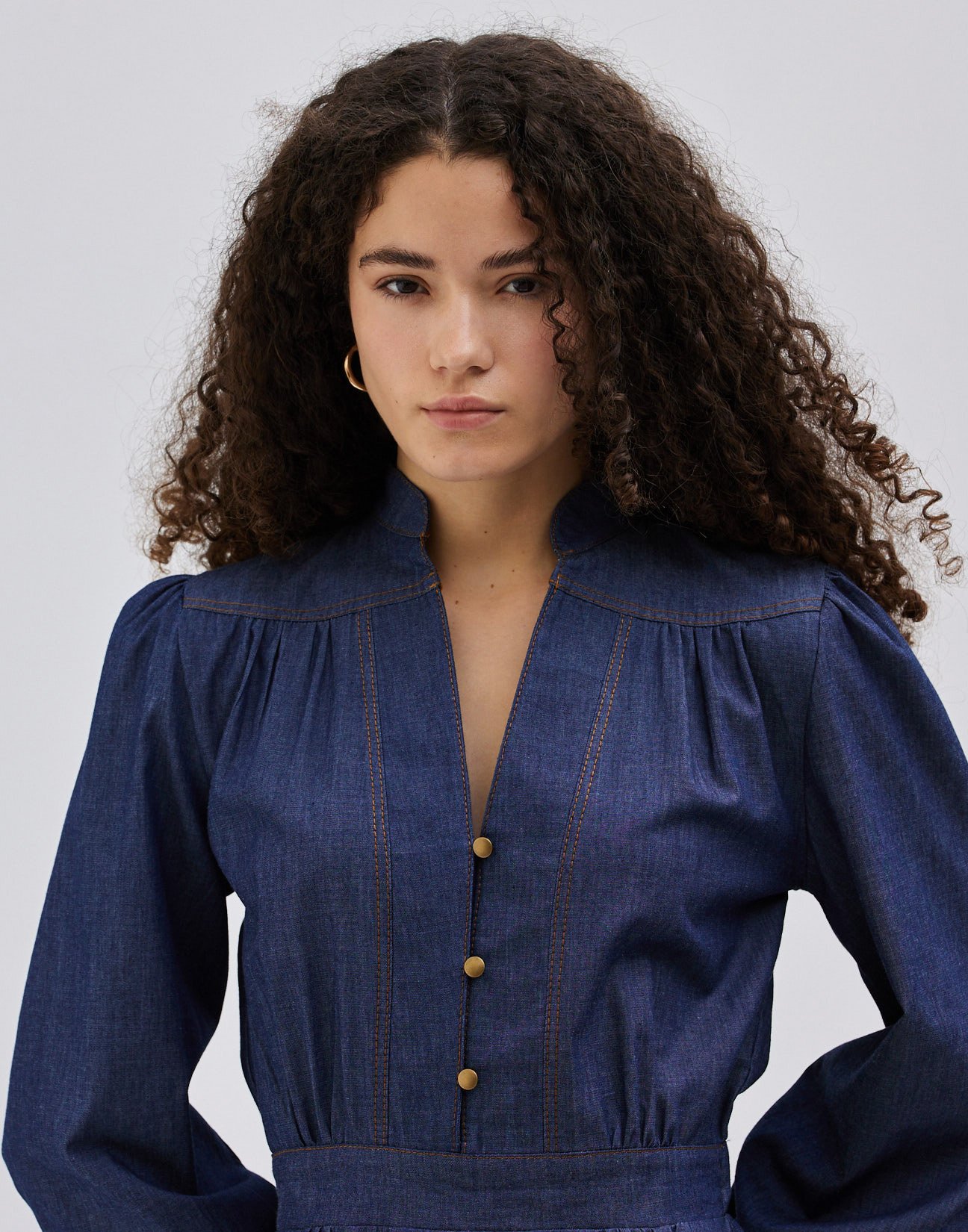 Denim blouse with buttons
