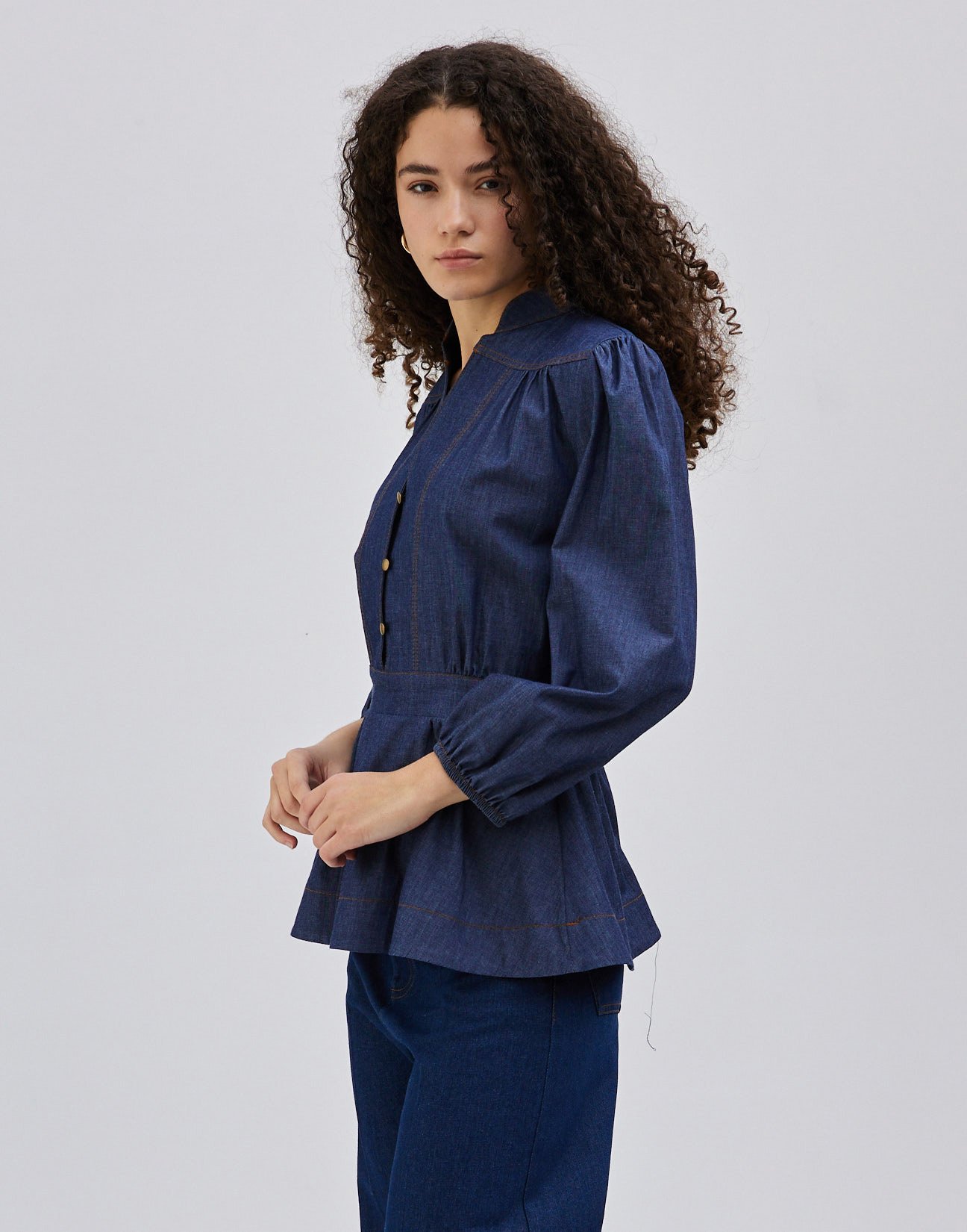 Denim blouse with buttons
