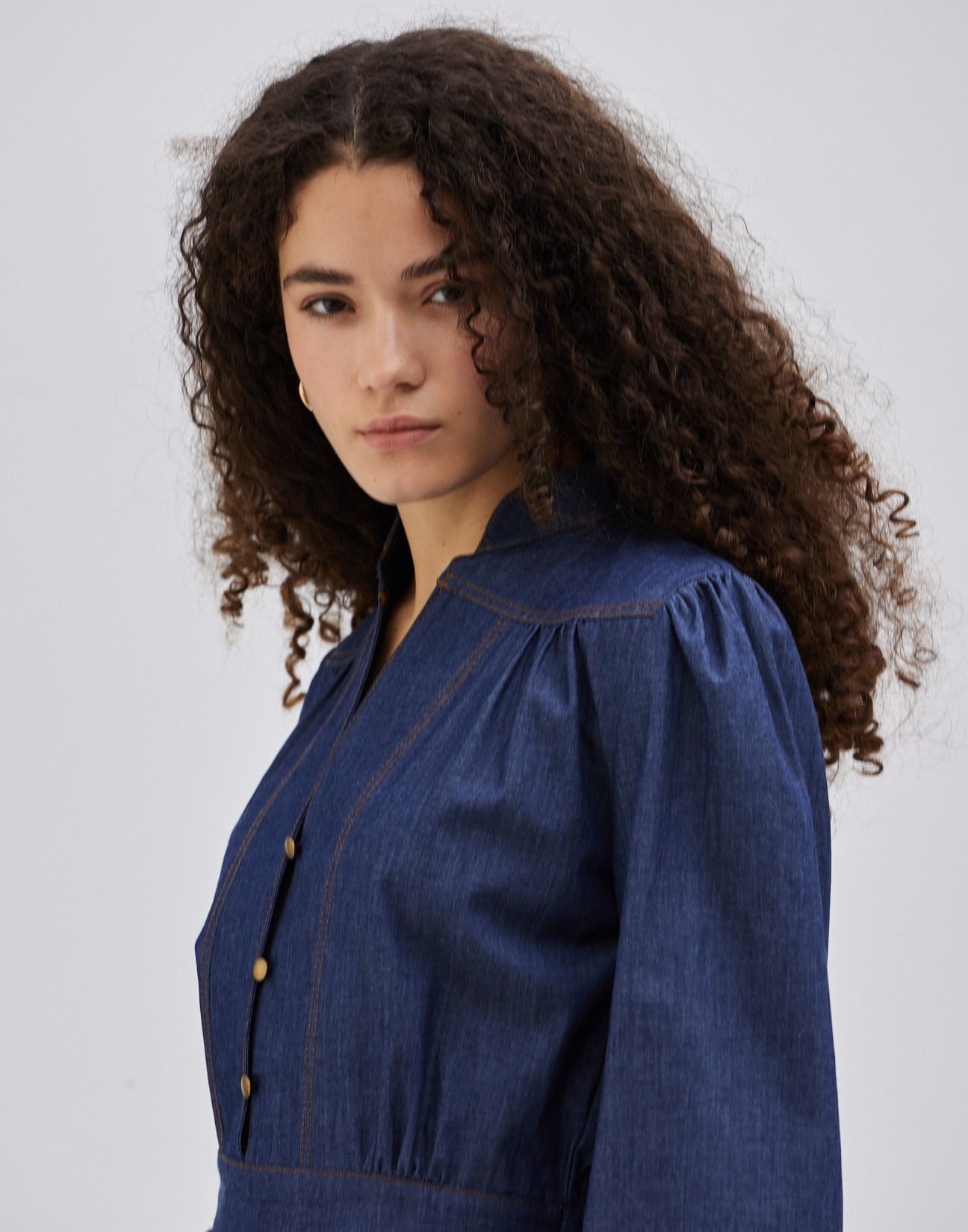 Denim blouse with buttons