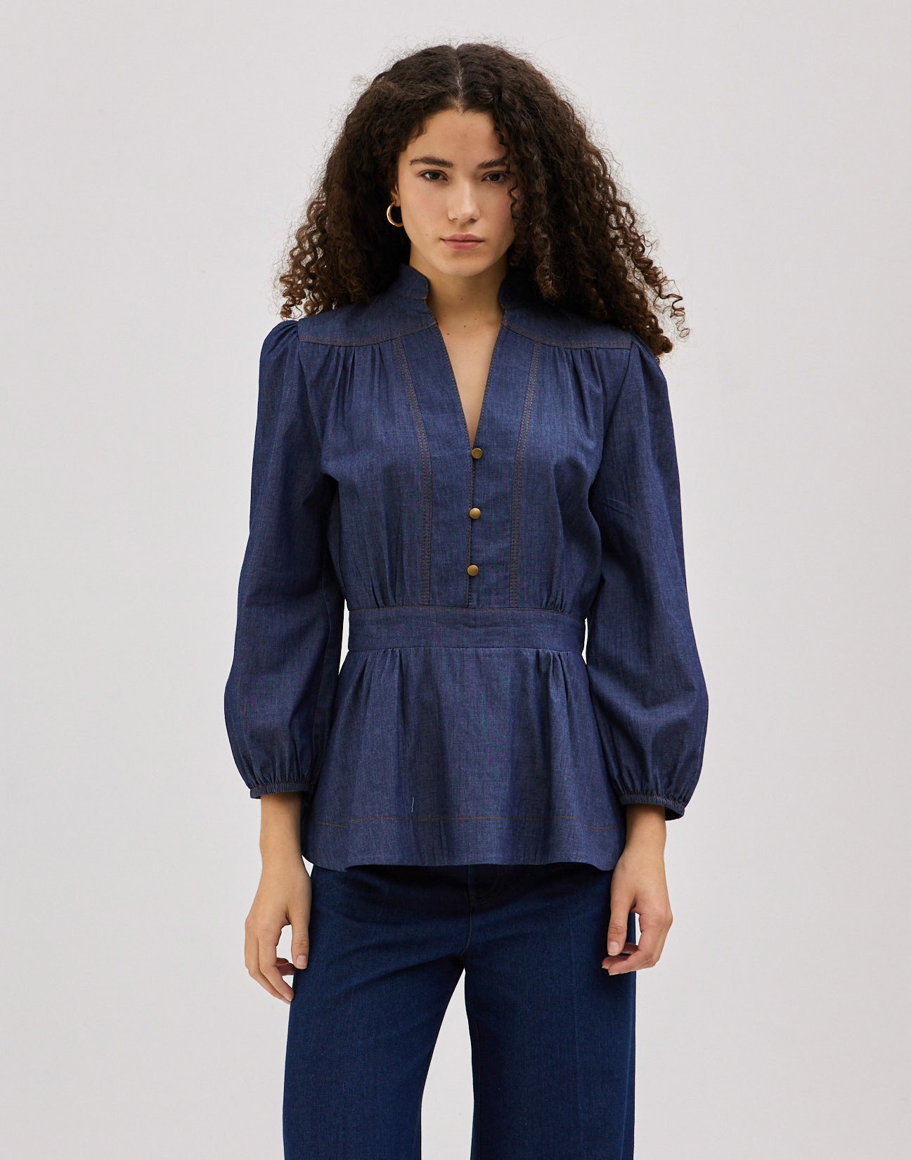 Denim blouse with buttons