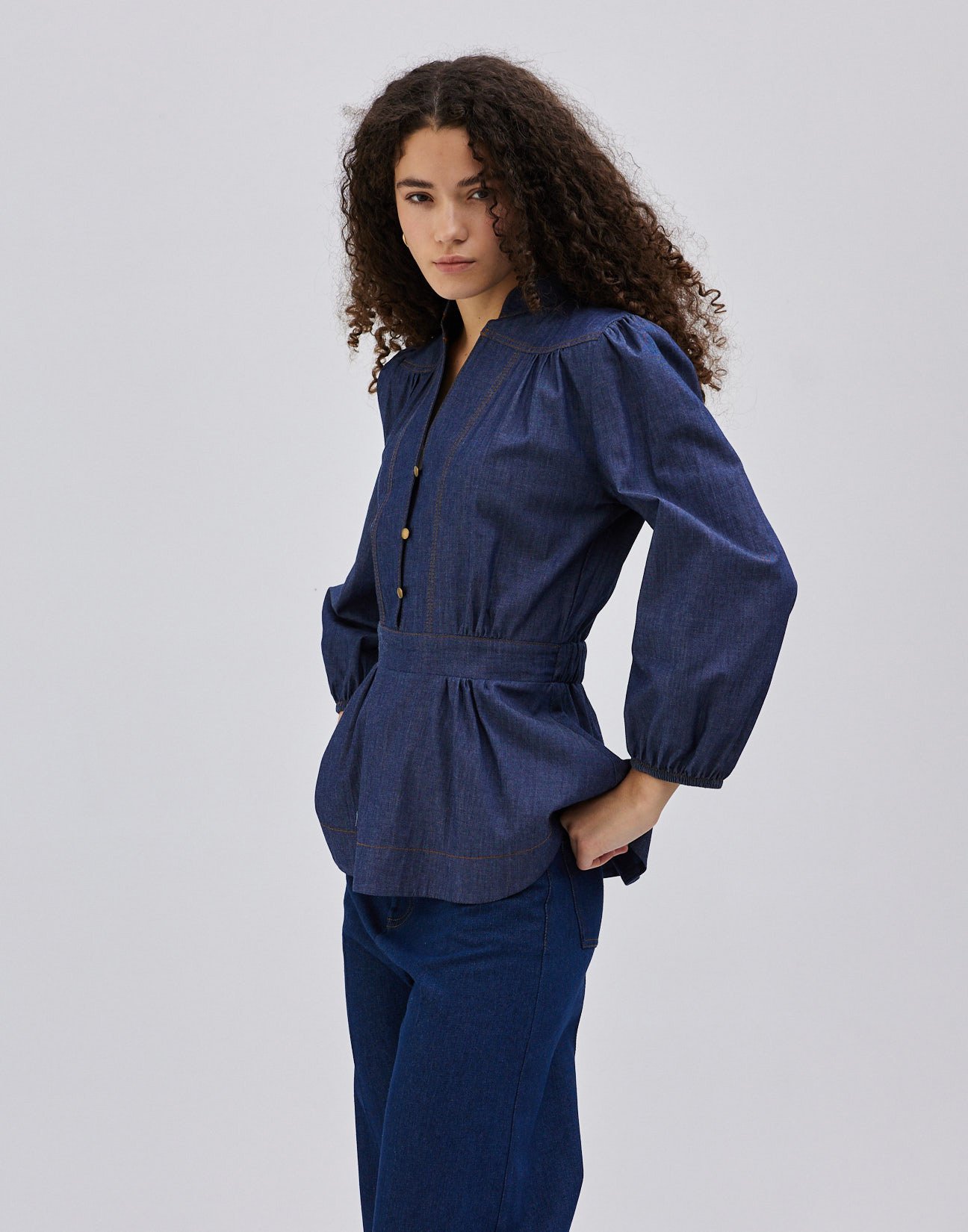 Denim blouse with buttons