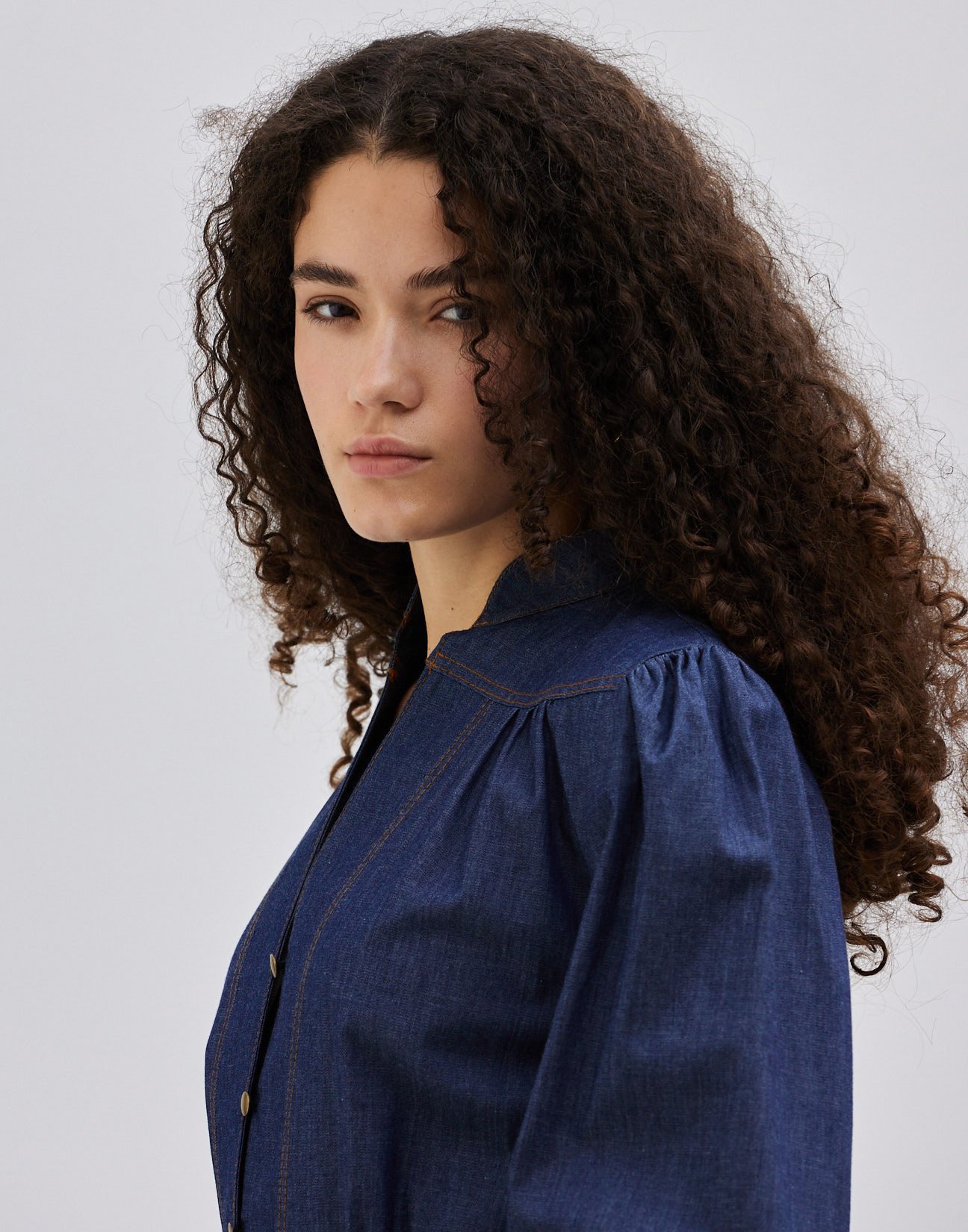 Denim blouse with buttons