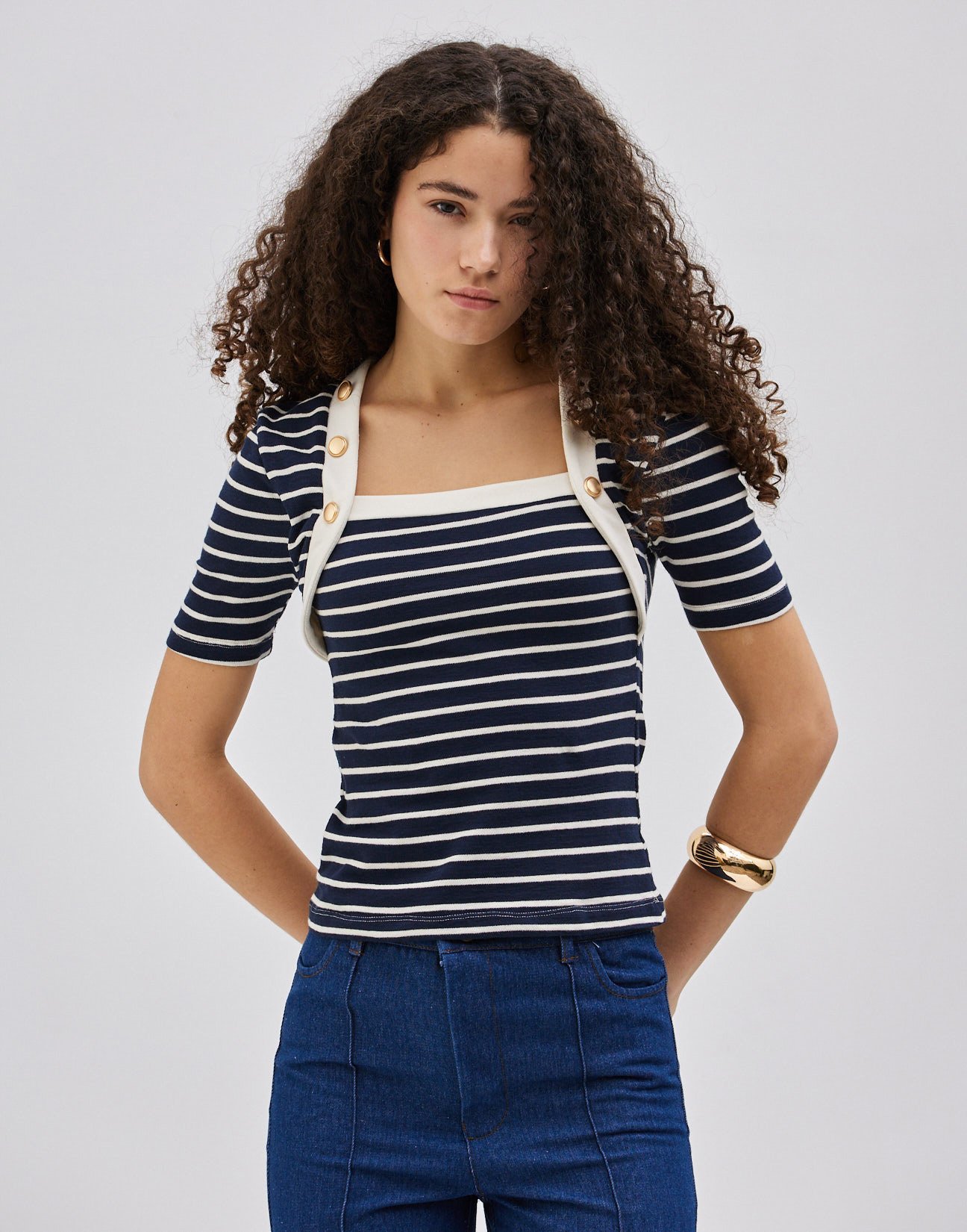 Striped top with buttons