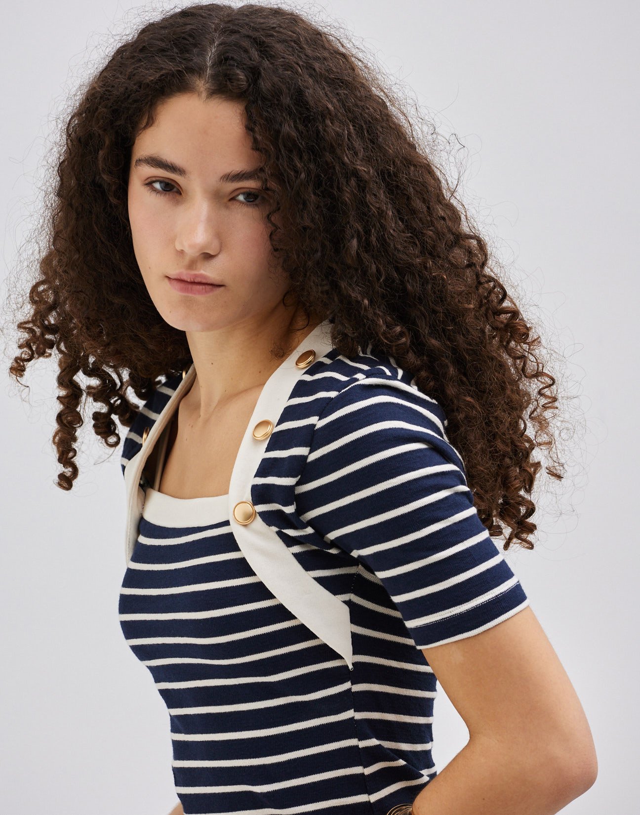 Striped top with buttons