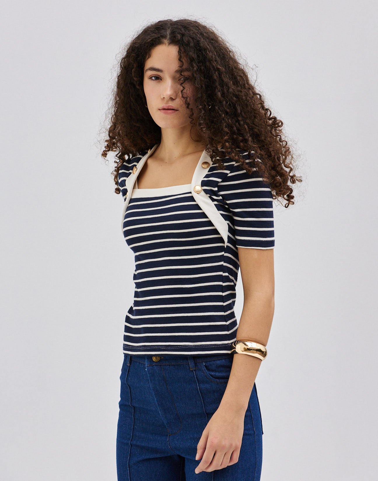 Striped top with buttons