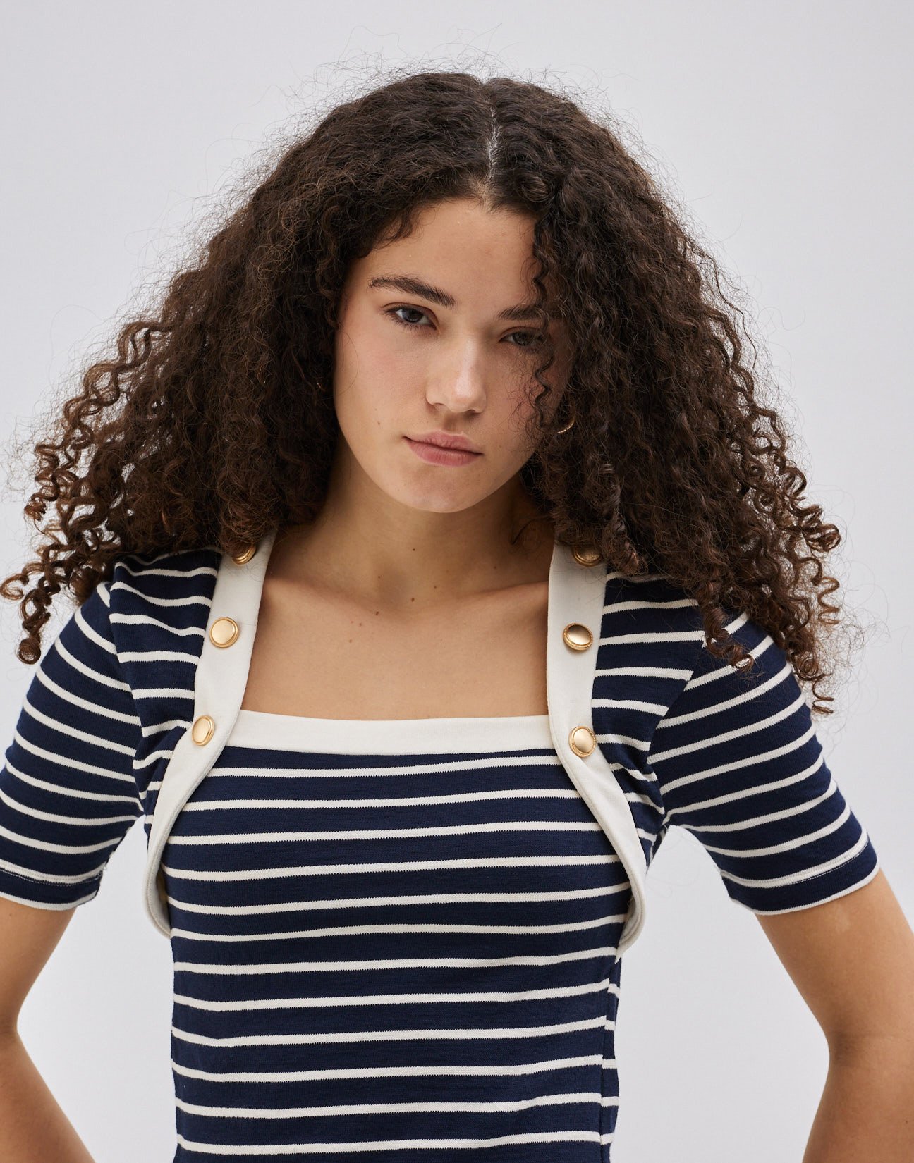 Striped top with buttons