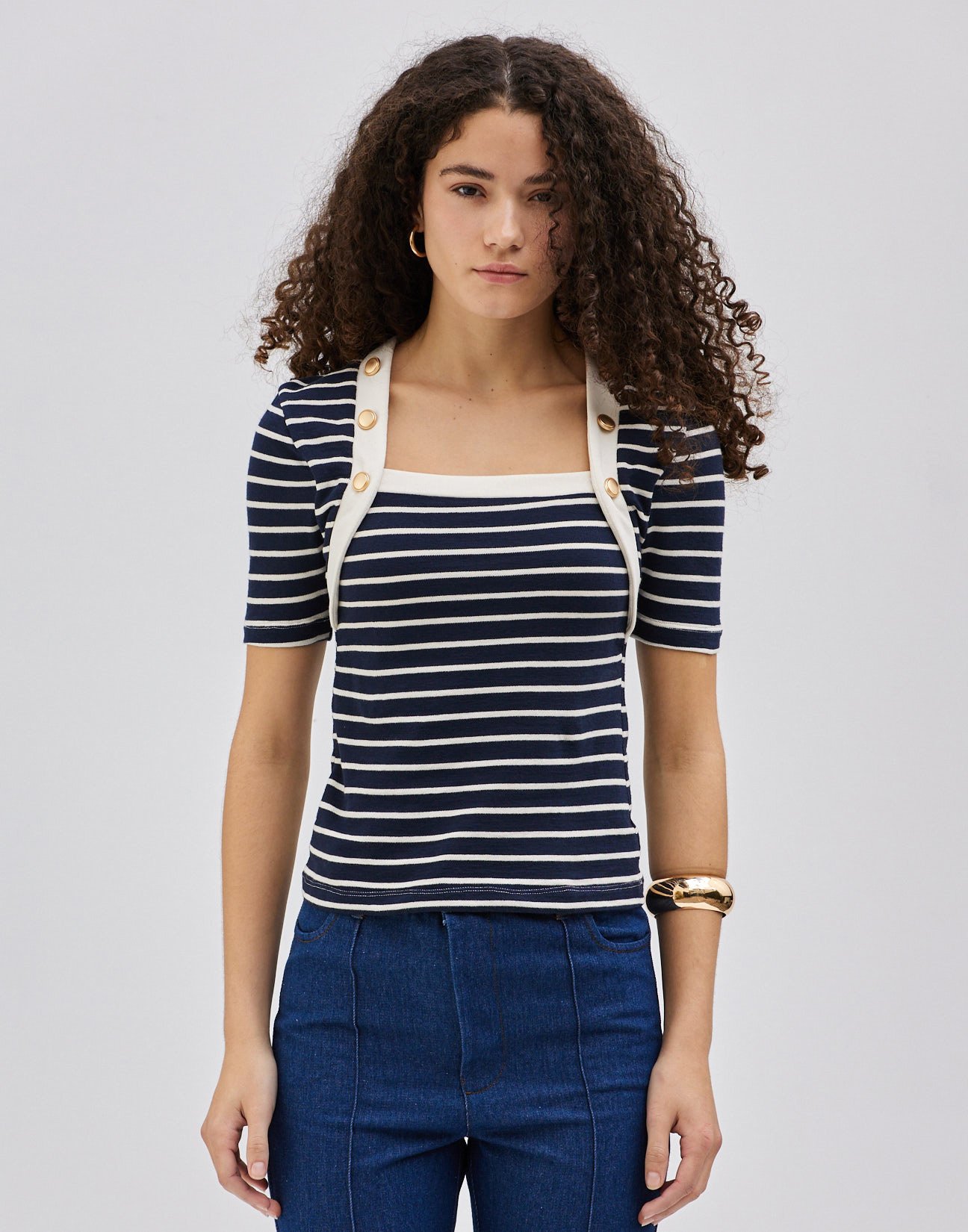 Striped top with buttons