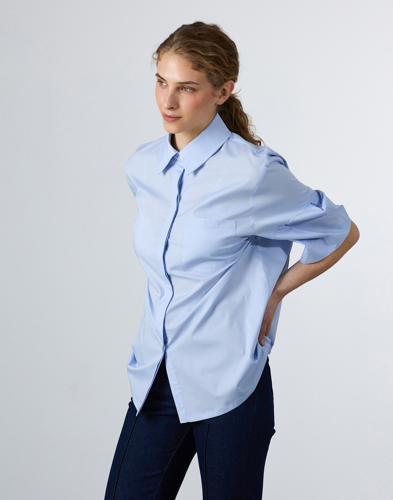 Poplin shirt with pleats