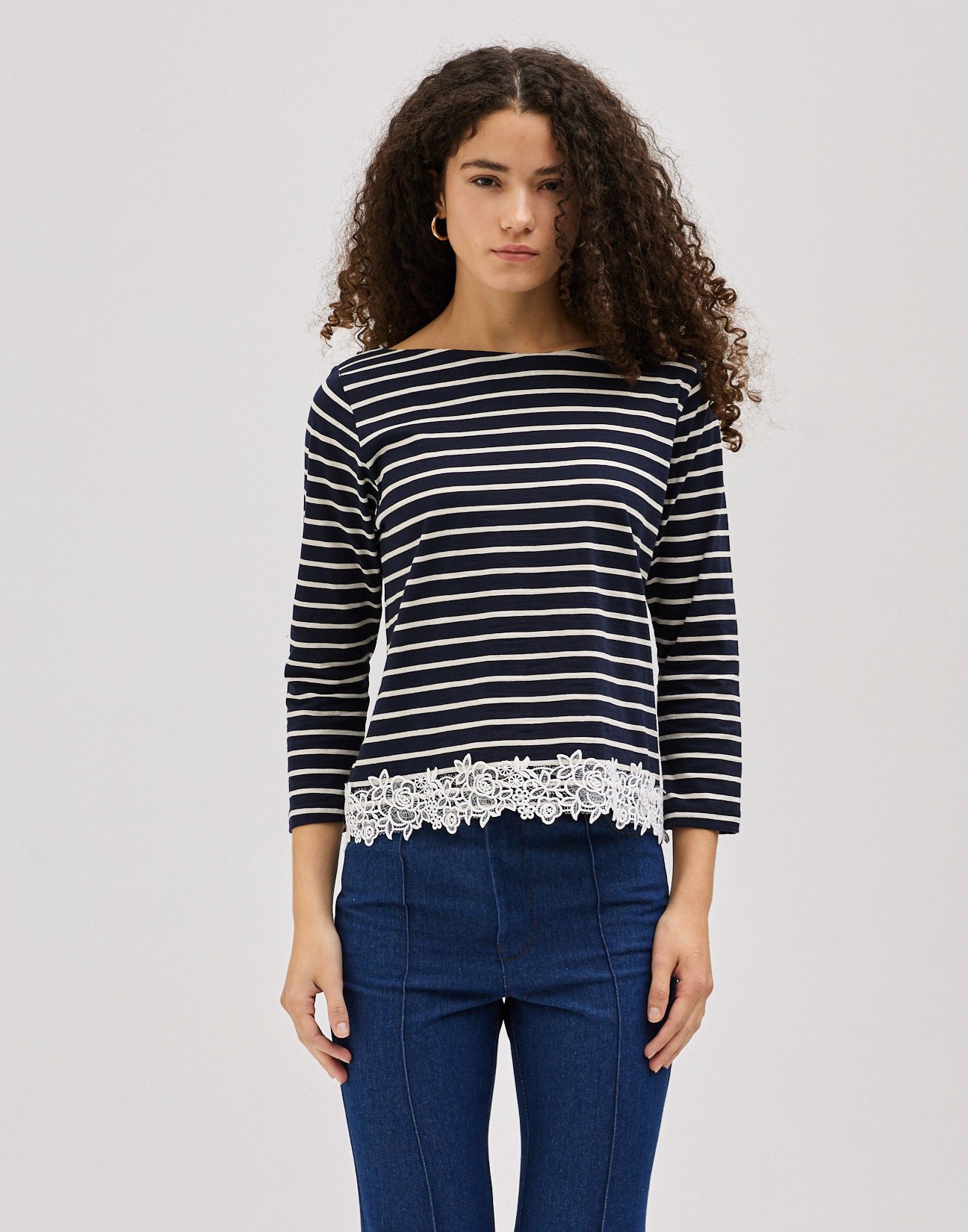 Striped blouse with lace