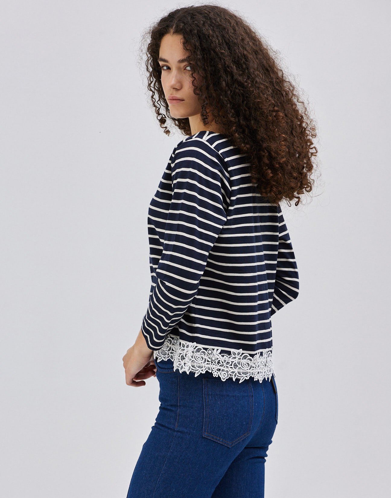 Striped blouse with lace