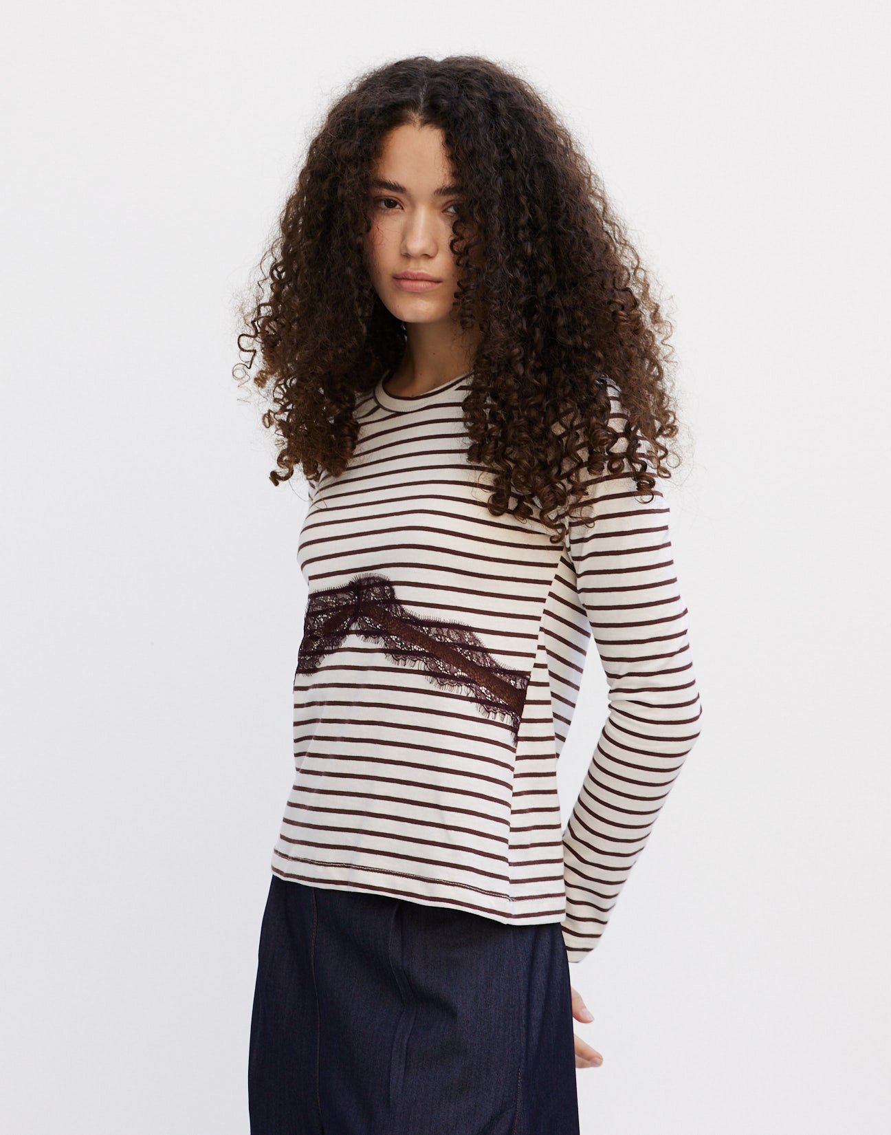 Striped blouse with lace