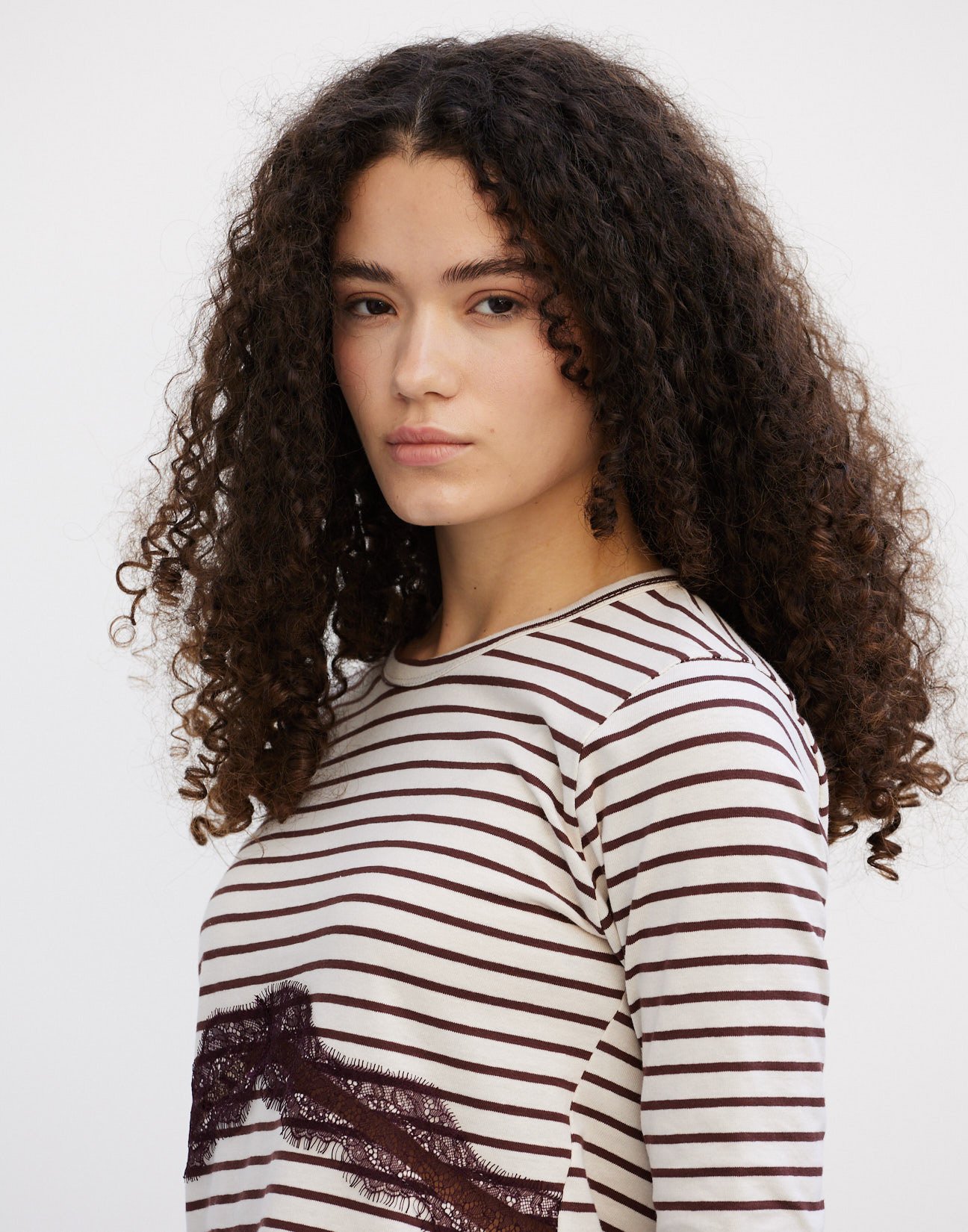 Striped blouse with lace