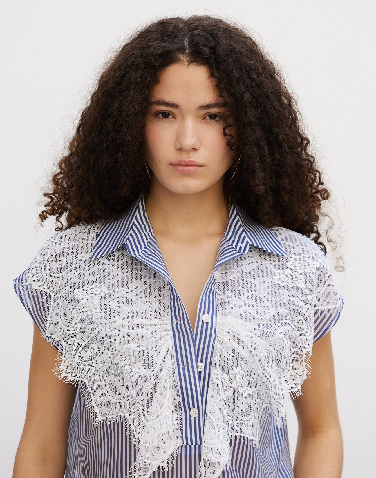 Striped blouse with lace
