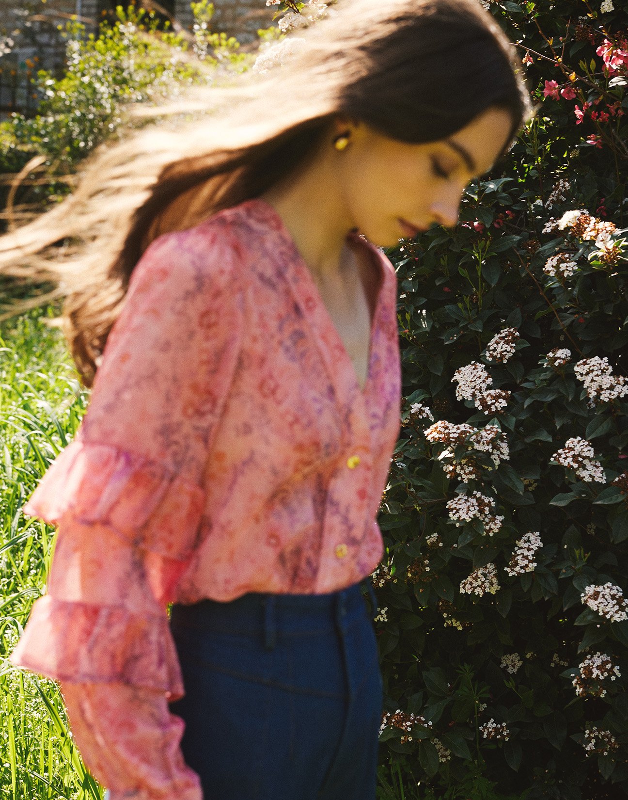 Printed shirt with ruffles