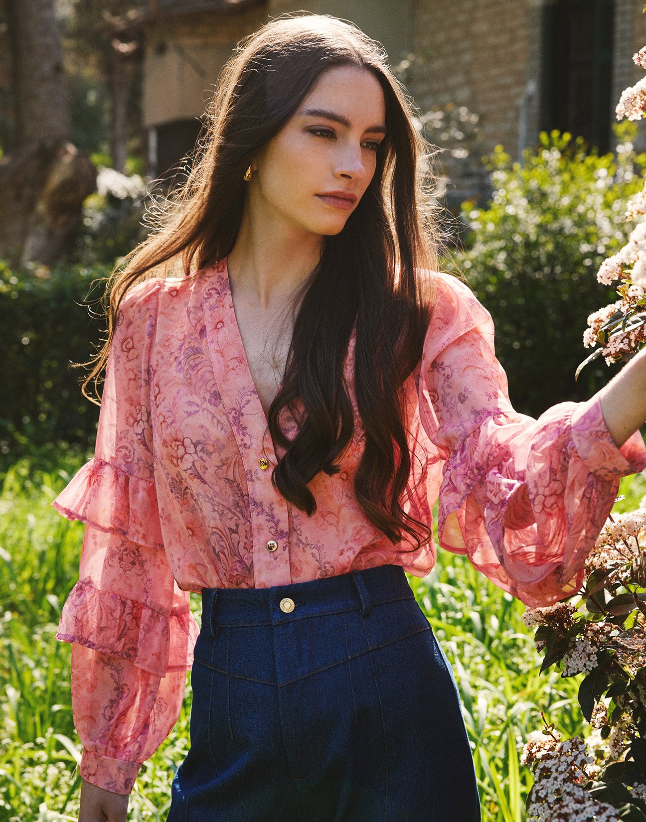 Printed shirt with ruffles