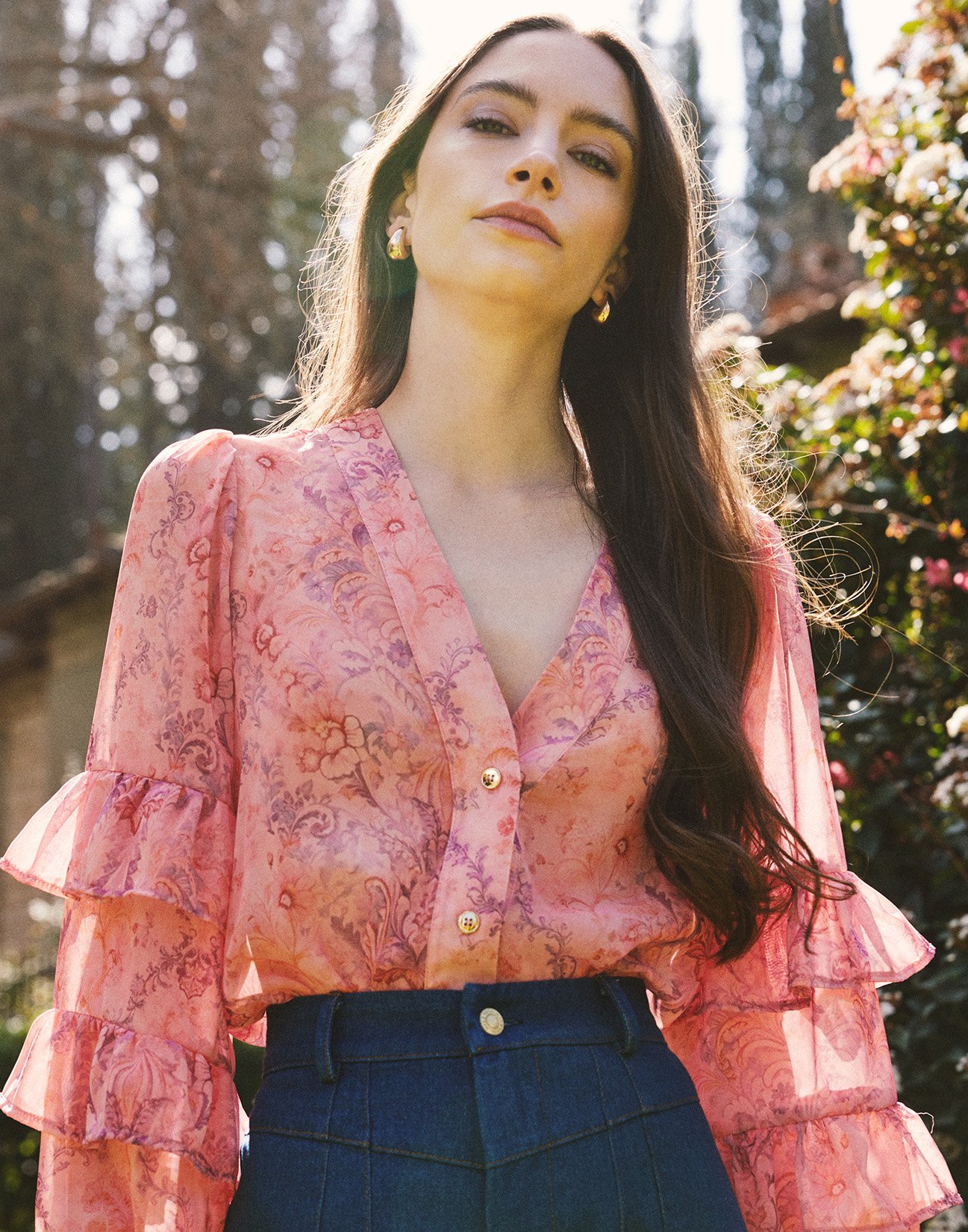 Printed shirt with ruffles