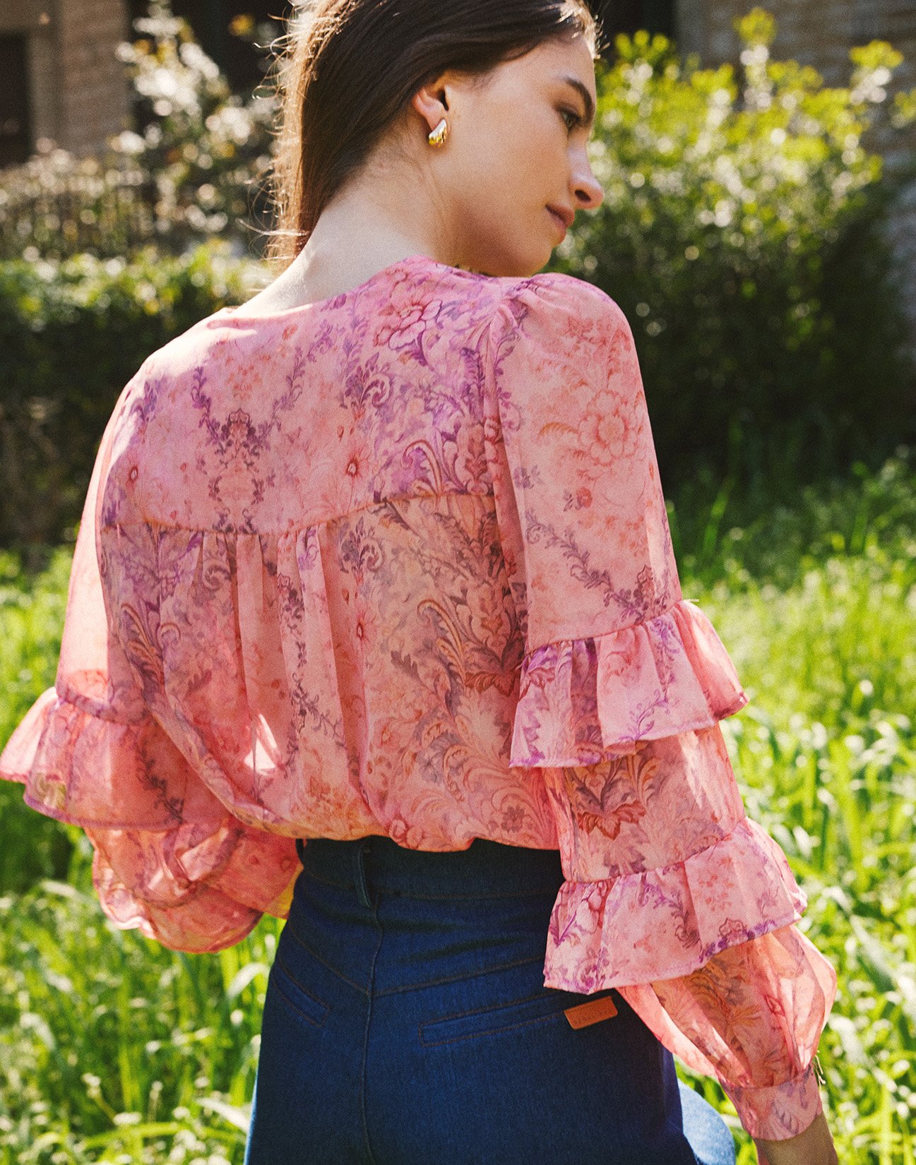 Printed shirt with ruffles