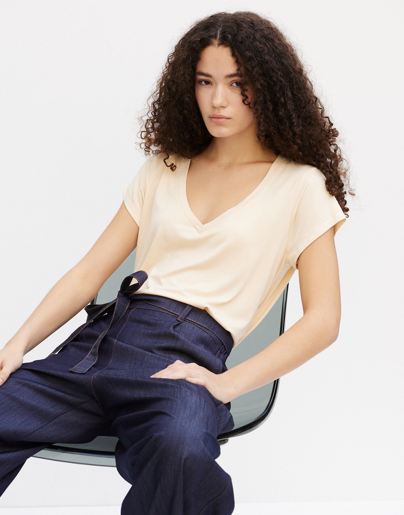 V neckline blouse