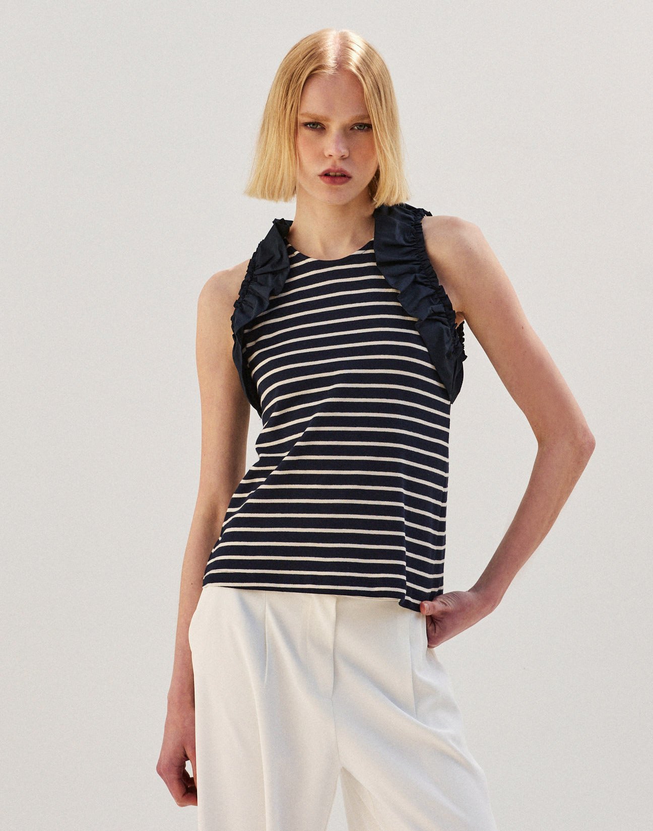 Striped top with ruffles