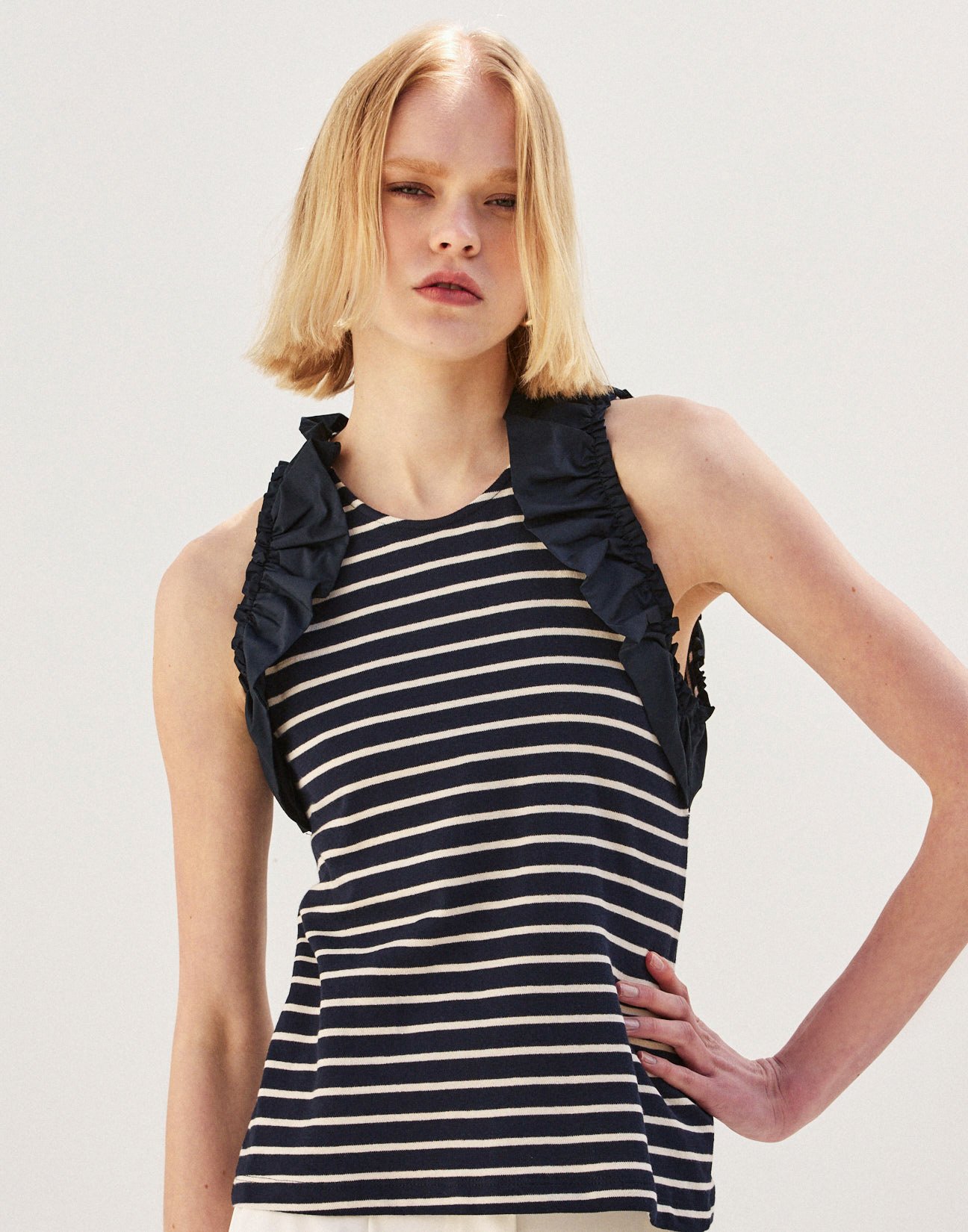 Striped top with ruffles