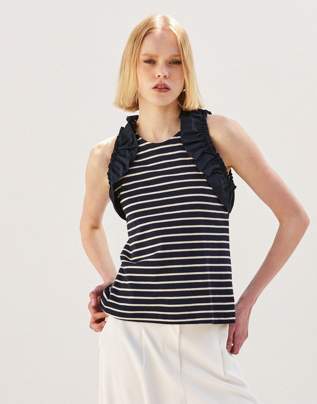 Striped top with ruffles