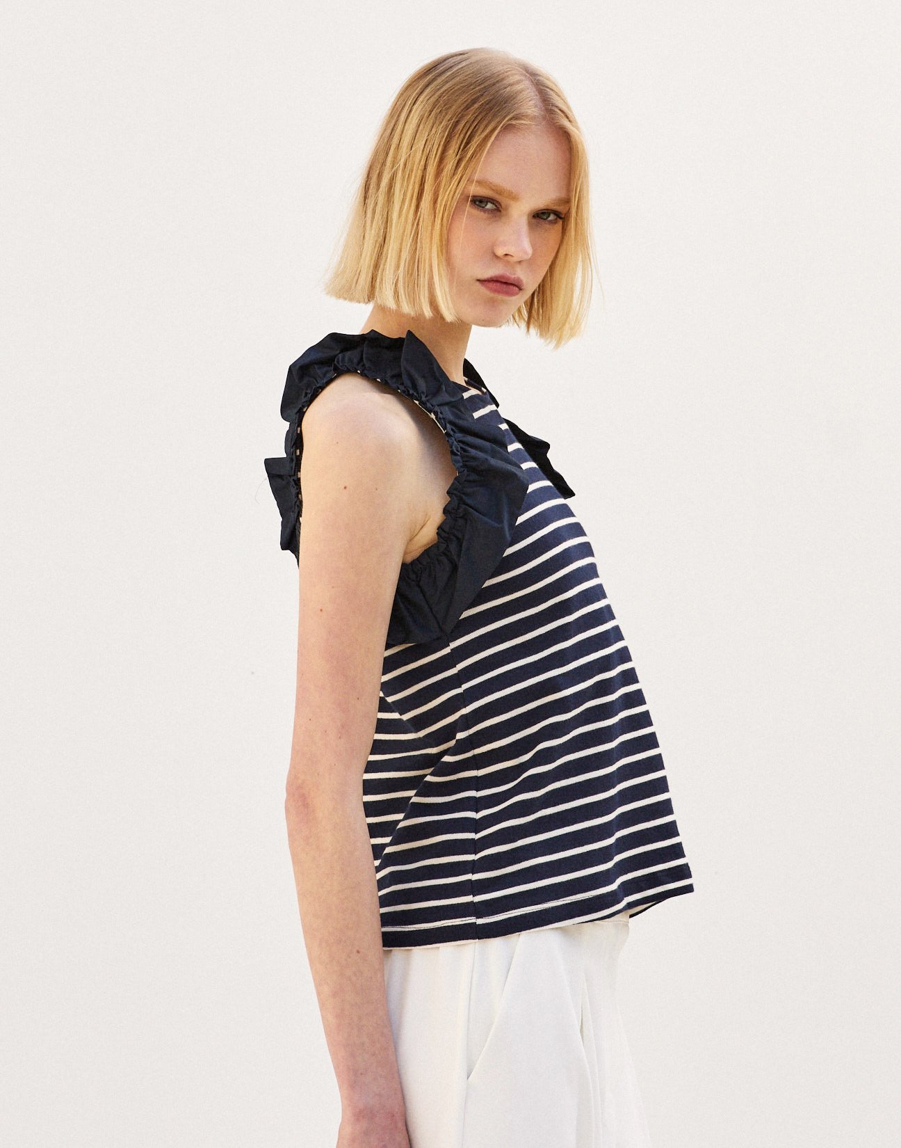 Striped top with ruffles