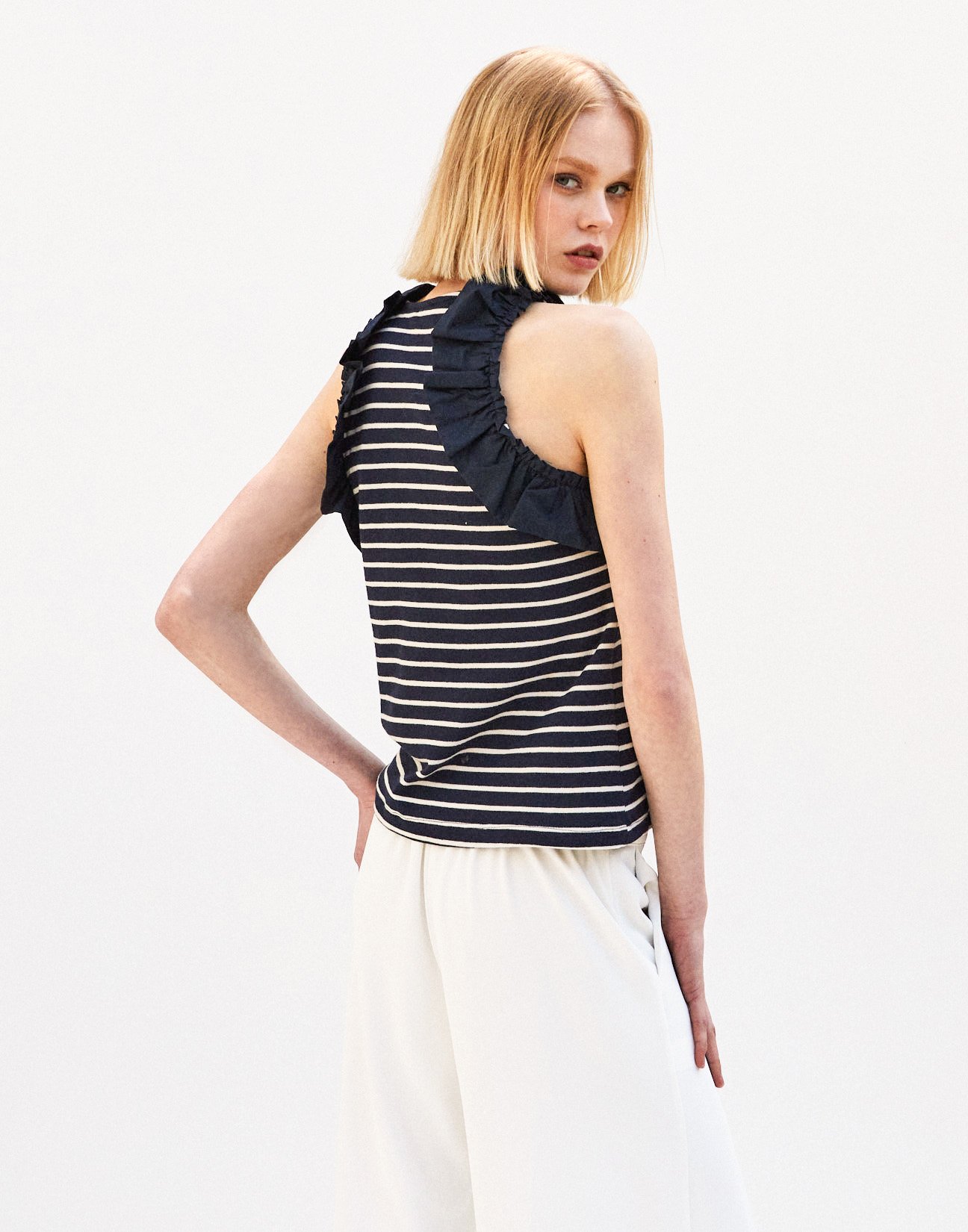 Striped top with ruffles