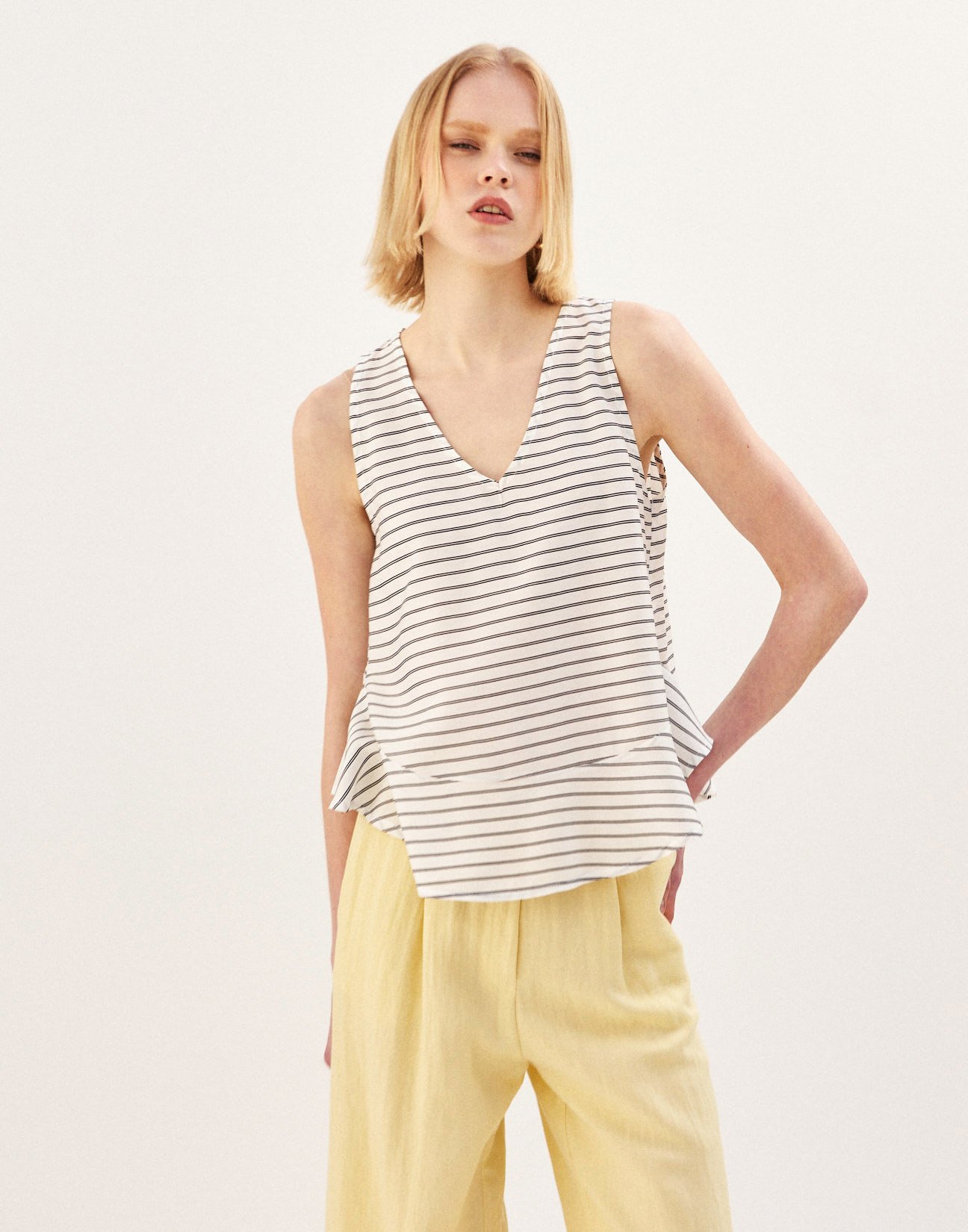 Striped top with ruffles