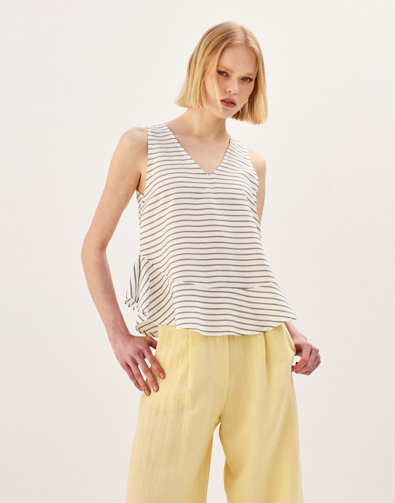 Striped top with ruffles
