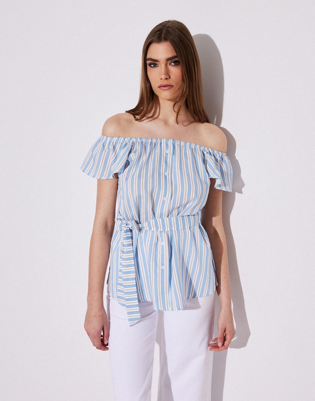 Off shoulders striped top