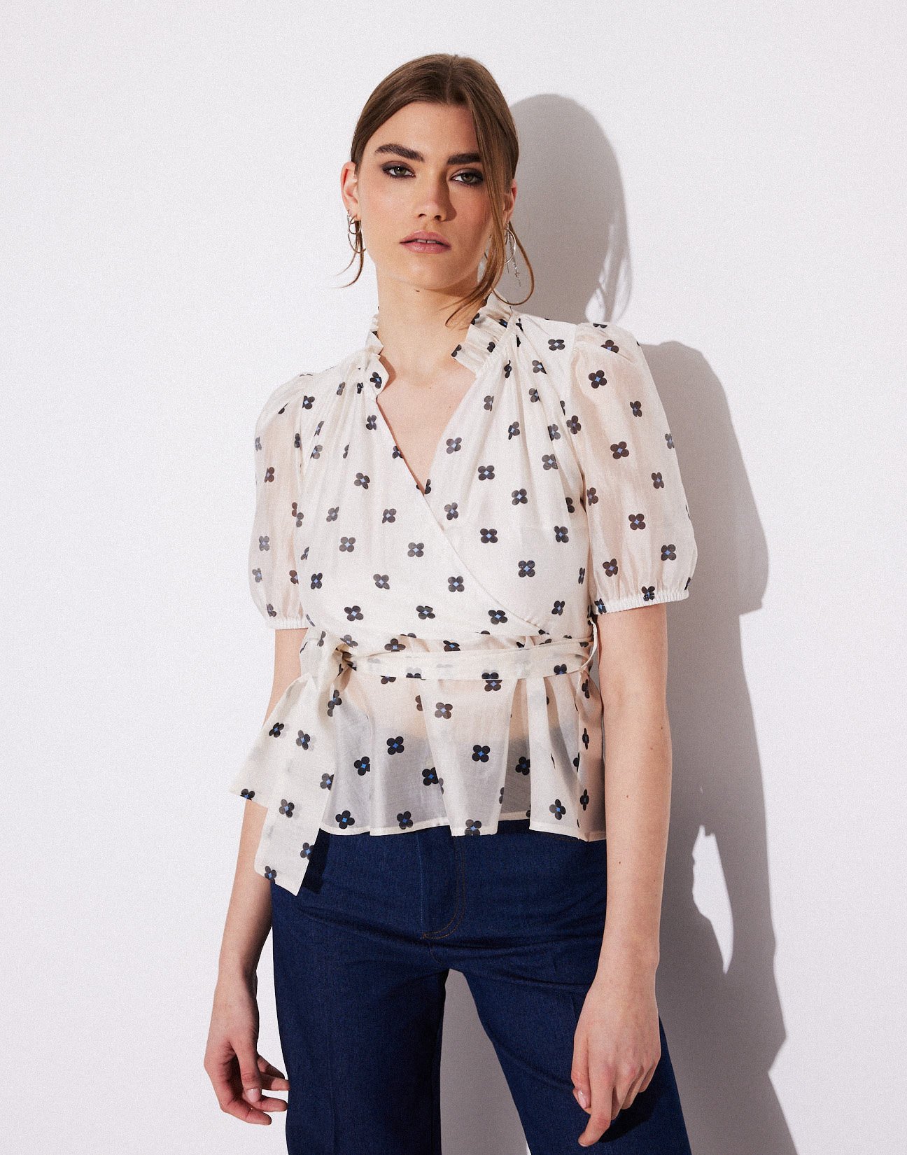 Printed blouse with ruffles