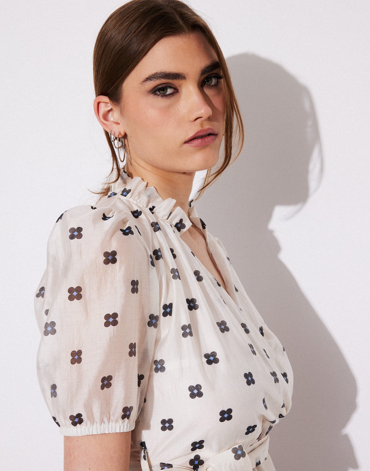 Printed blouse with ruffles