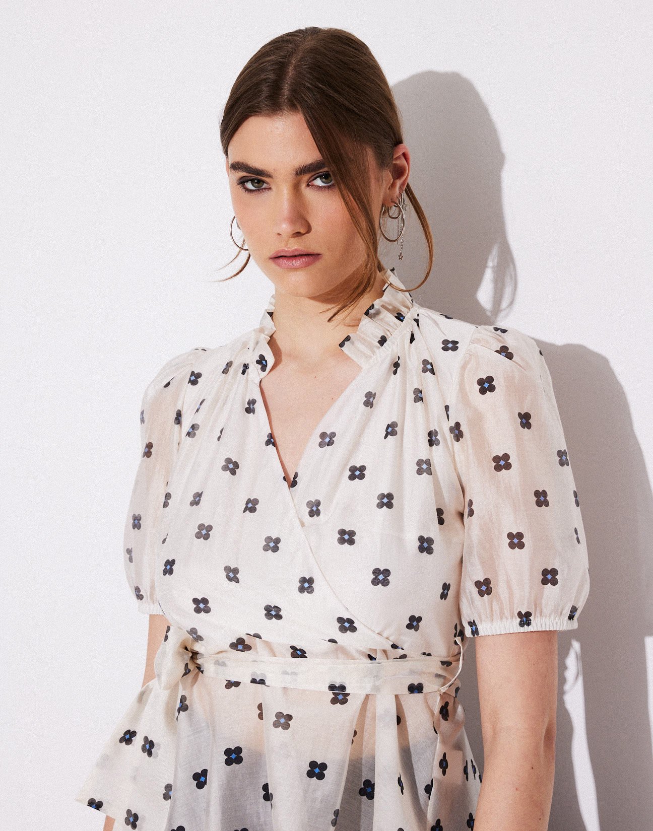 Printed blouse with ruffles