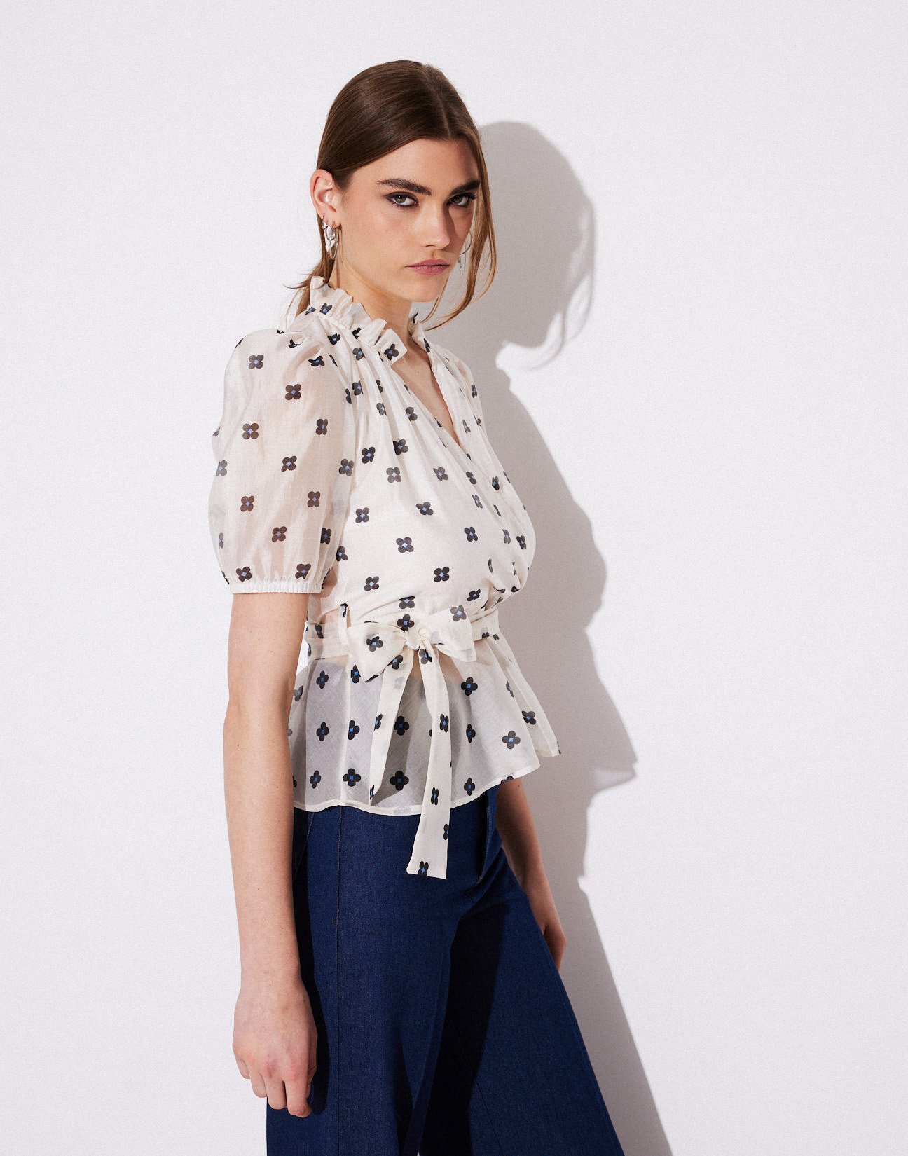 Printed blouse with ruffles