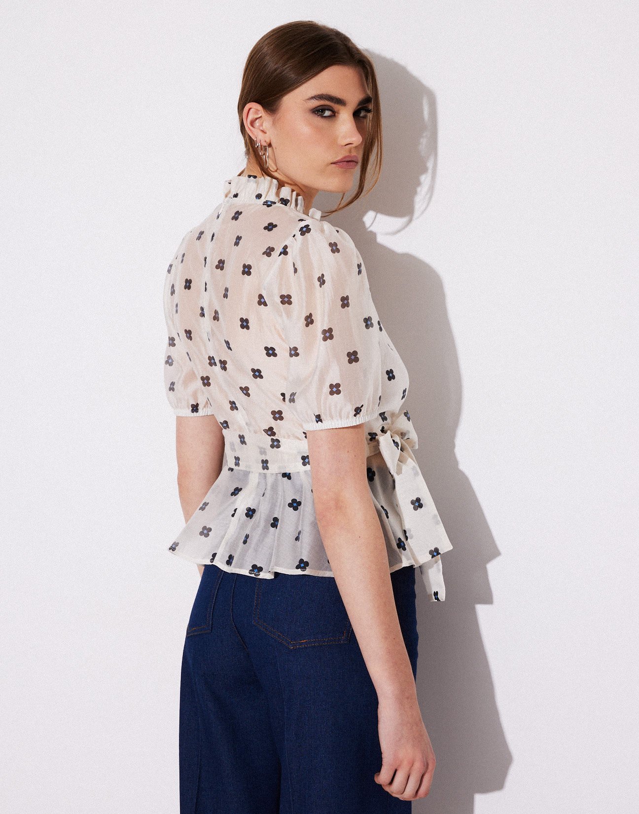 Printed blouse with ruffles