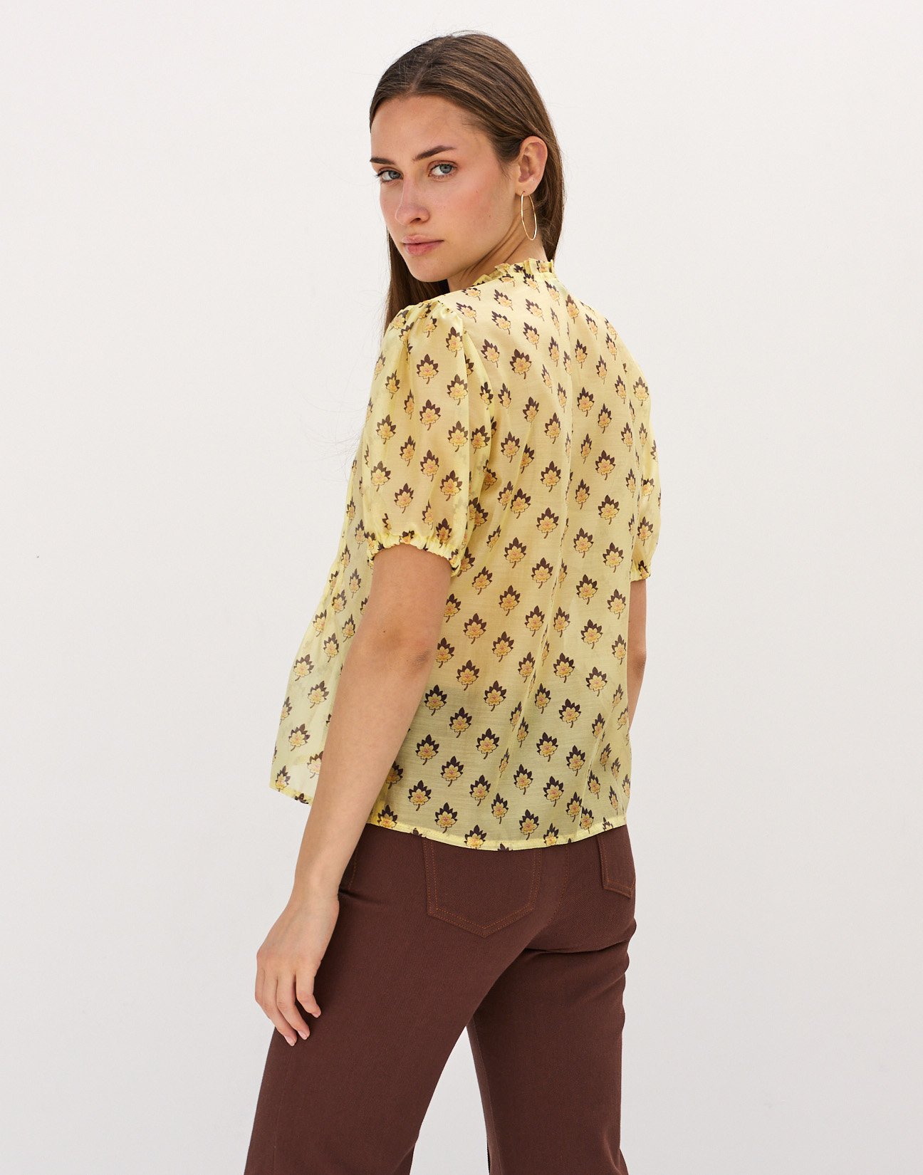 Printed shirt with pleats