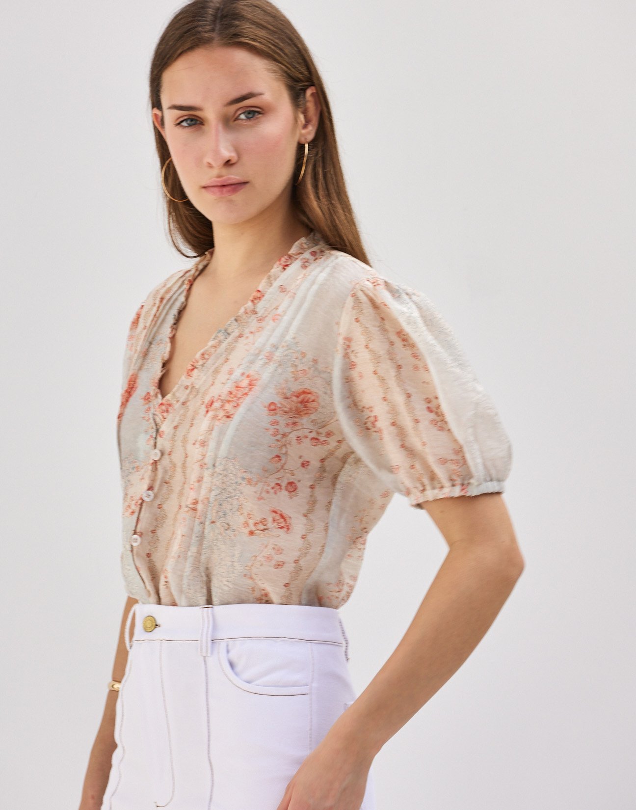 Printed shirt with pleats