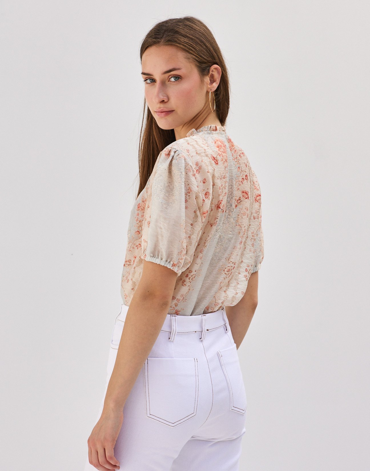 Printed shirt with pleats