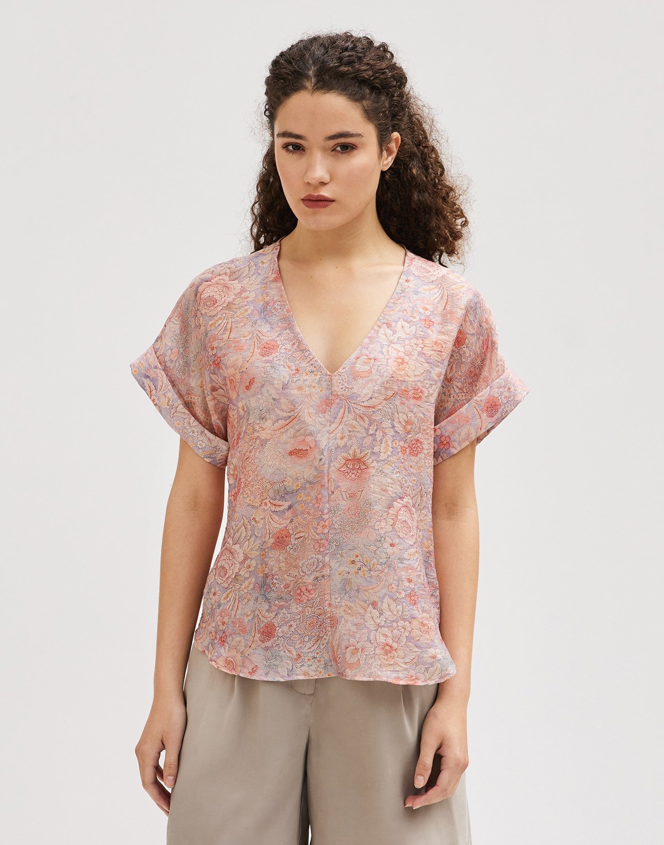 V neckline printed blouse